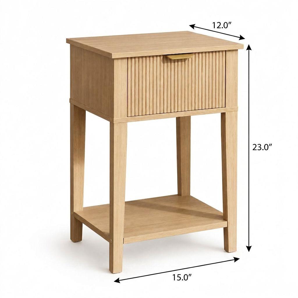 23" Oak Wood Ribbed Texture One Drawer Nightstand