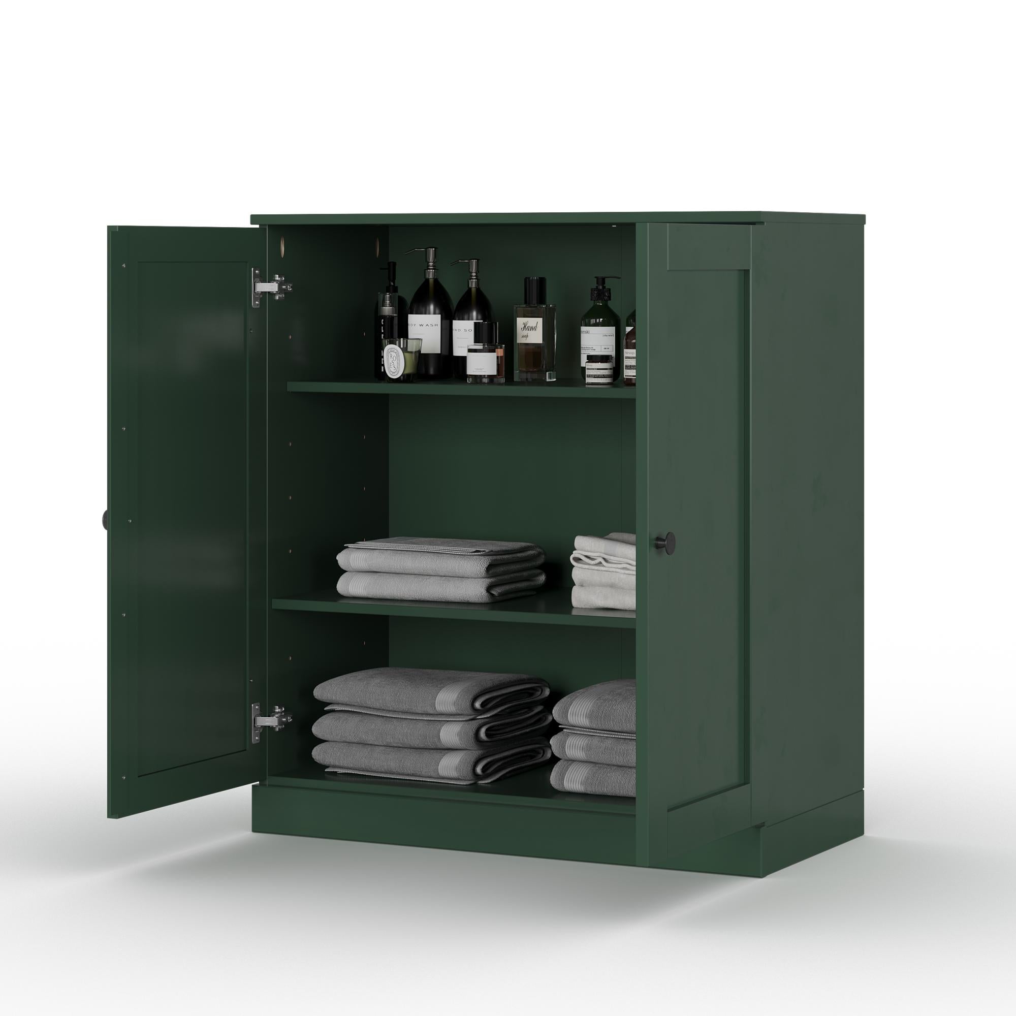 32" Green Solid Wood Shaker Style Double Door Linen Cabinet