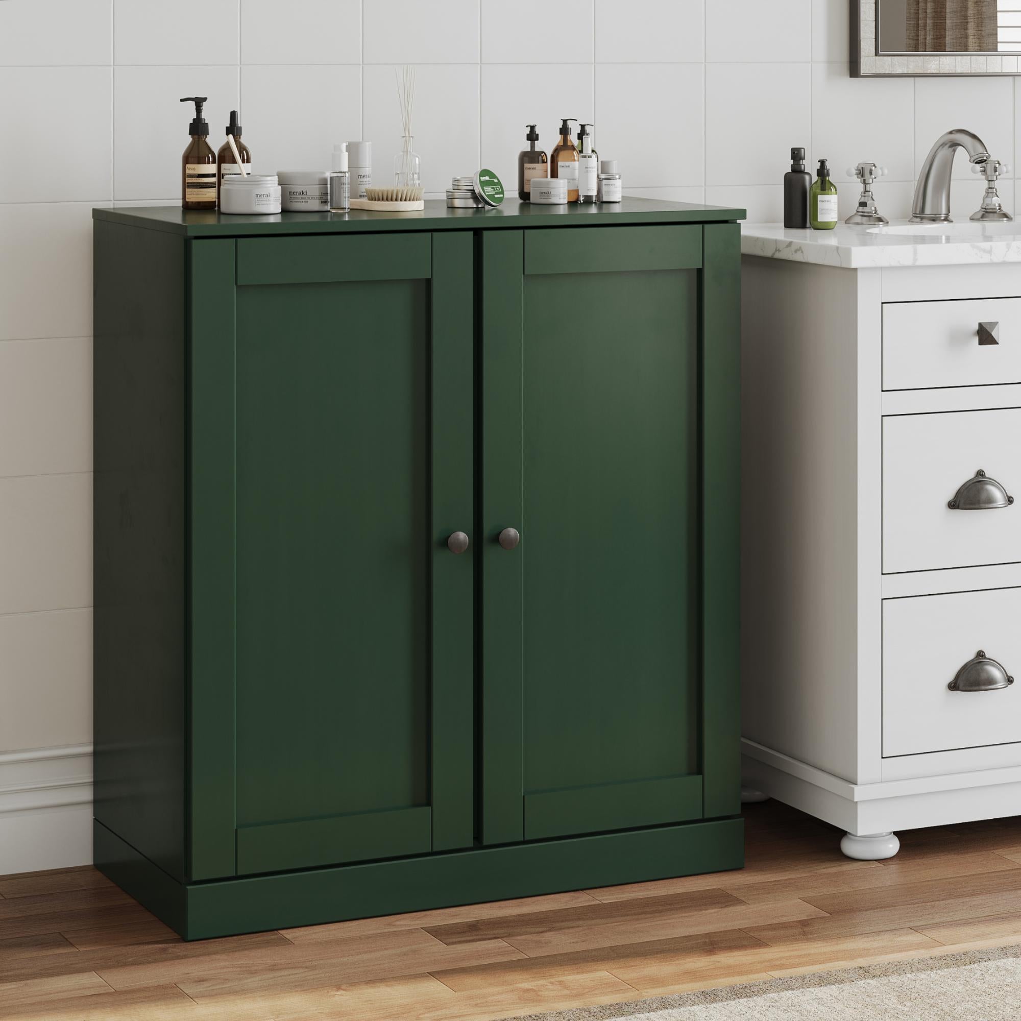 32" Green Solid Wood Shaker Style Double Door Linen Cabinet