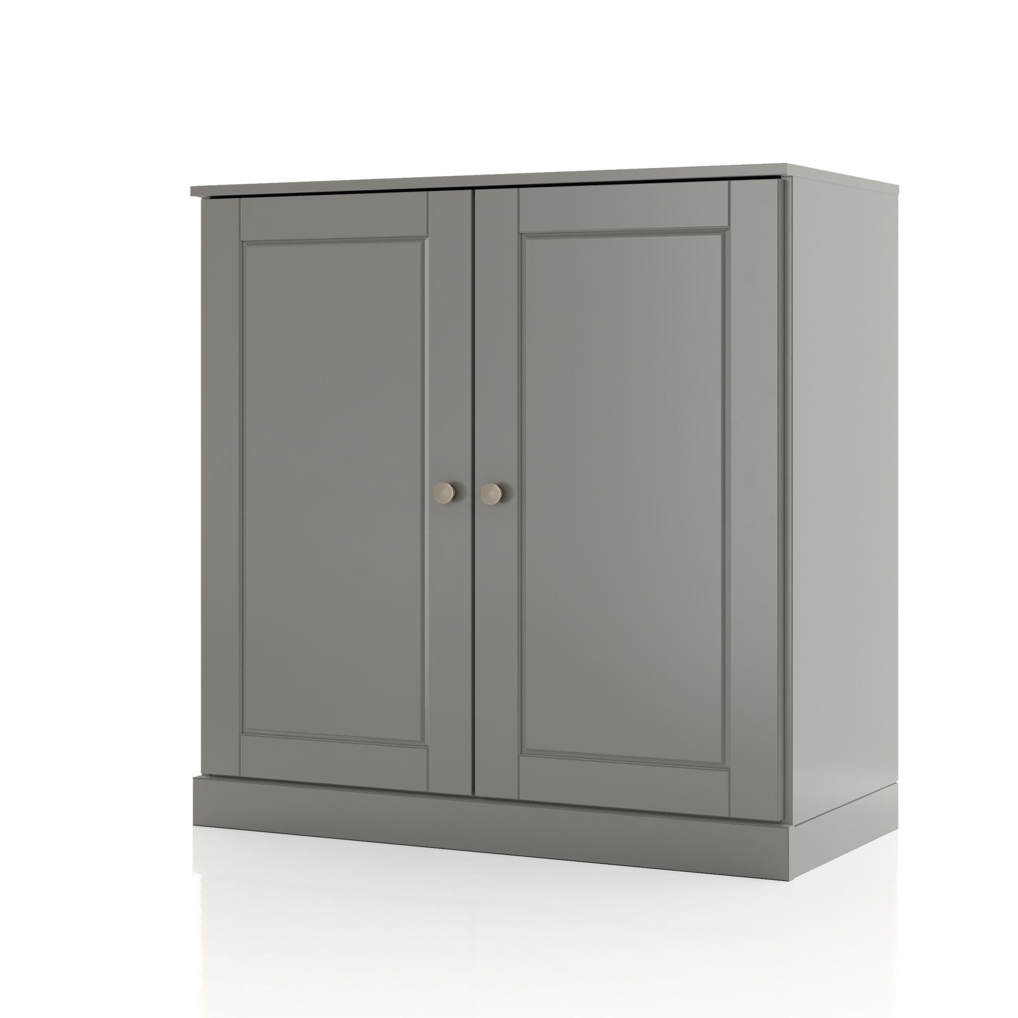 32" Gray Solid Wood Raised Panel Double Door Linen Cabinet
