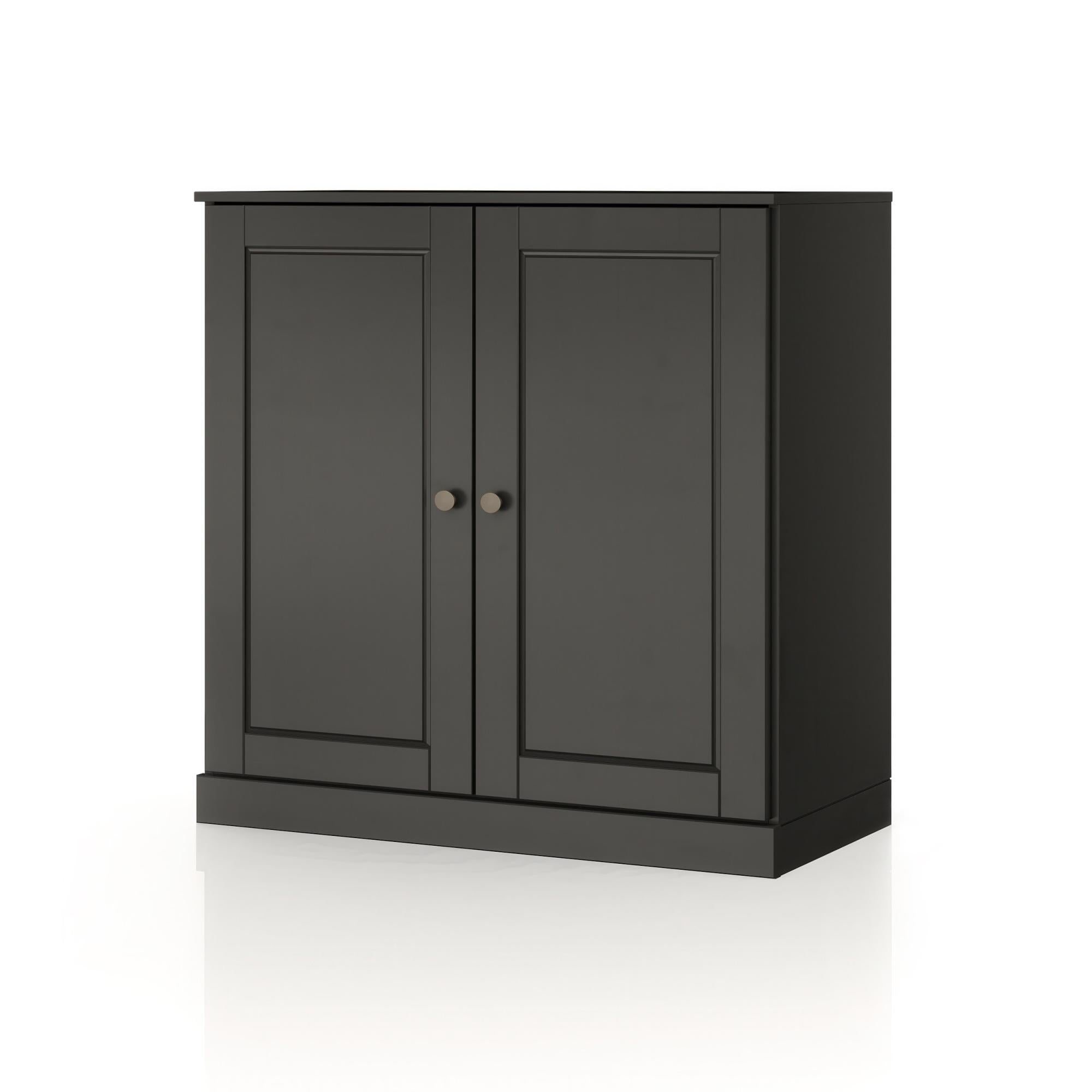 32" Black Solid Wood Raised Panel Double Door Linen Cabinet