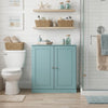 32" Aqua Solid Wood Raised Panel Double Door Linen Cabinet