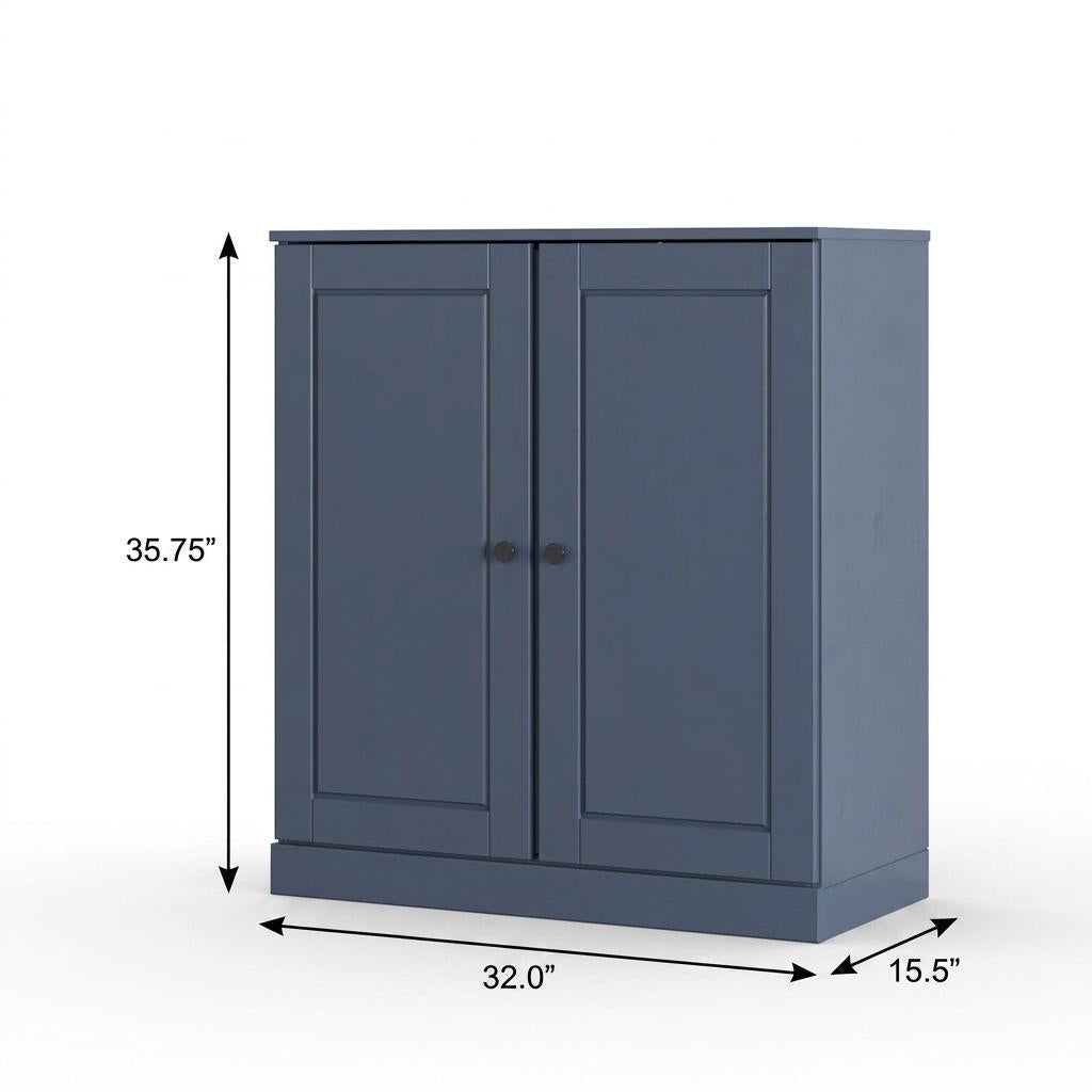 32" French Blue Solid Wood Raised Panel Double Door Linen Cabinet