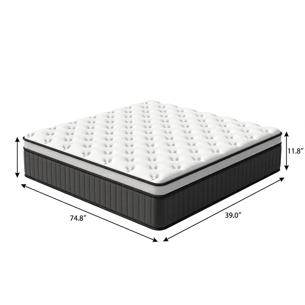 12" Twin Memory Foam Medium Euro Top Hybrid Mattress