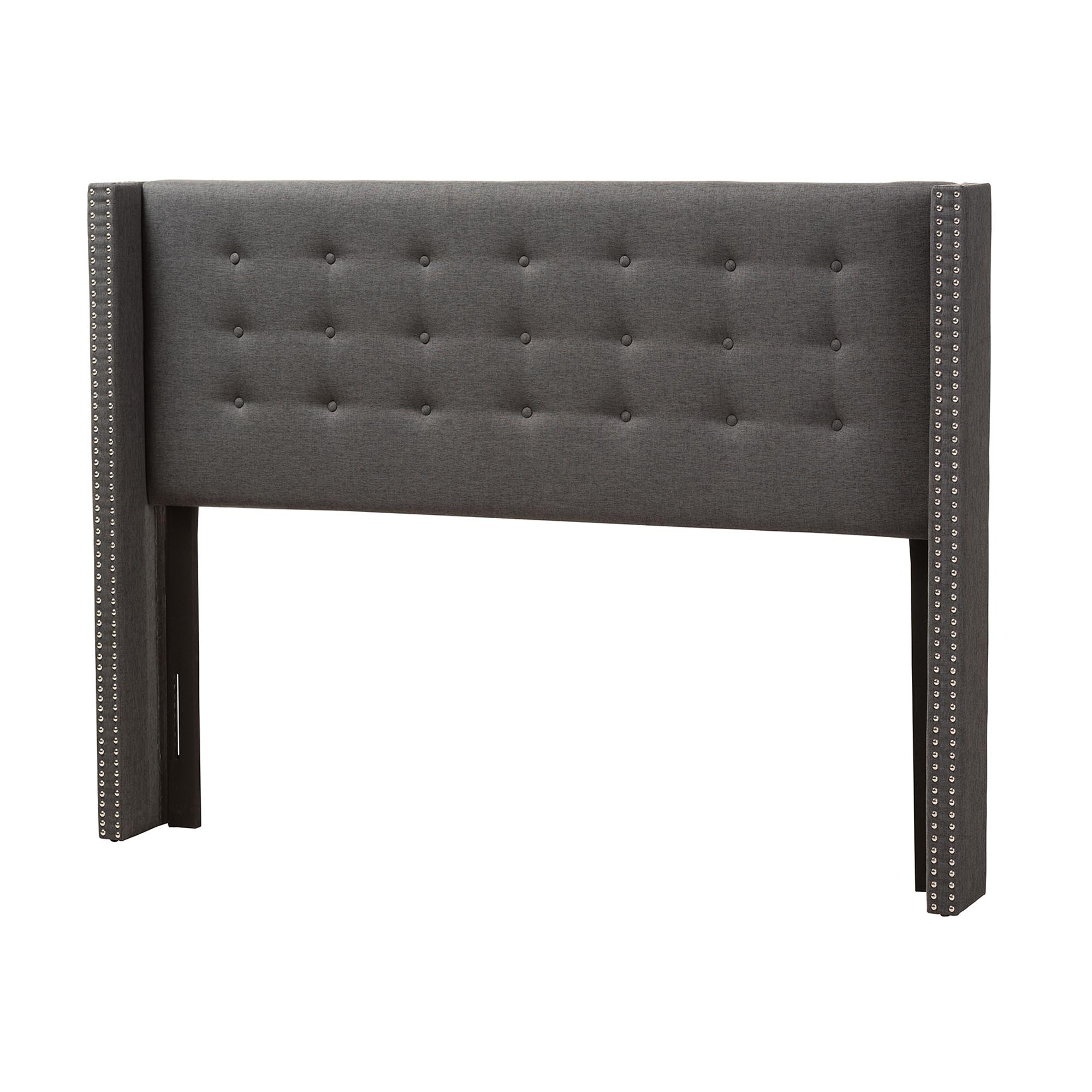 Baxton Studio Ginaro Modern And Contemporary Dark Grey Fabric Button-Tufted Nail head King Size Winged Headboard