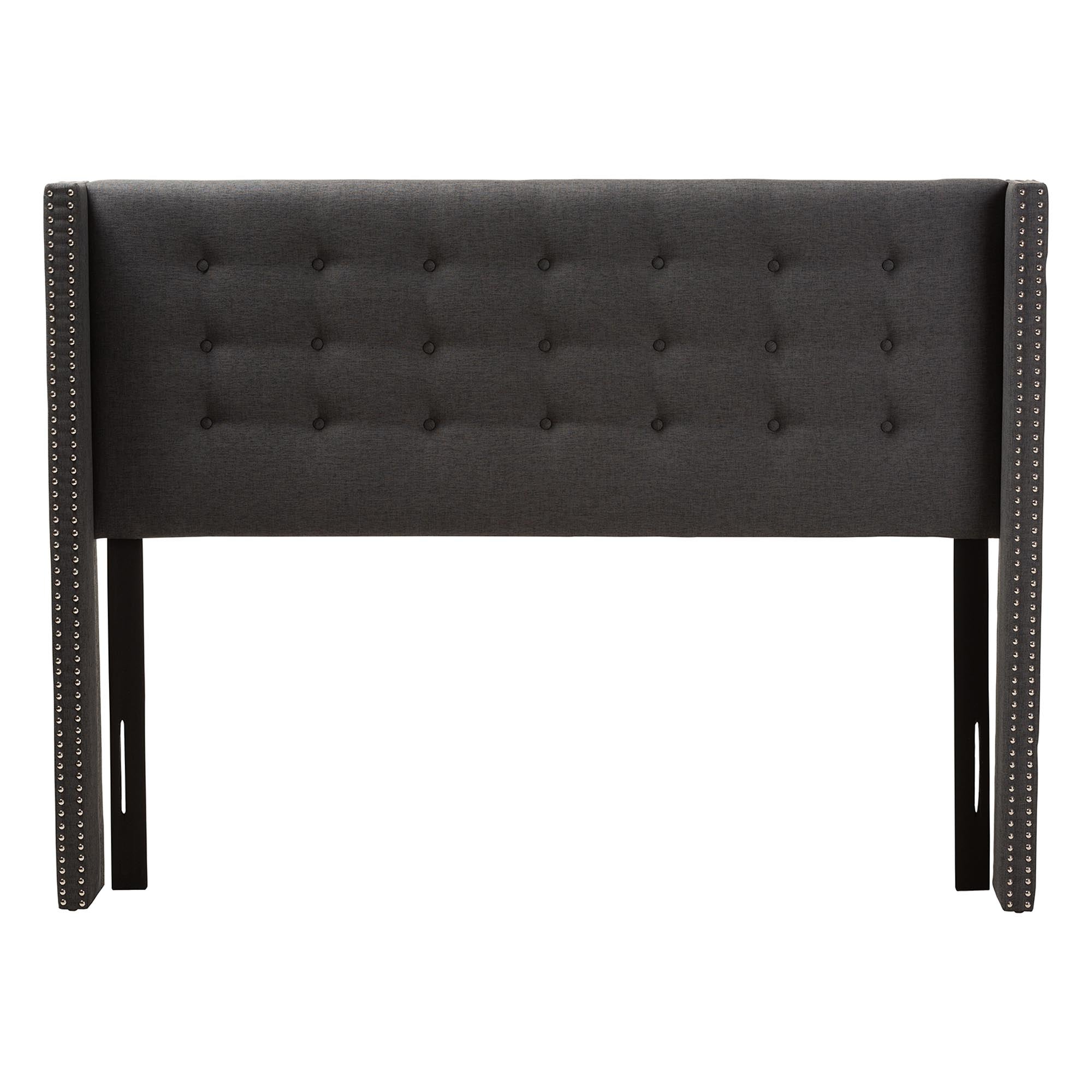 Baxton Studio Ginaro Modern And Contemporary Dark Grey Fabric Button-Tufted Nail head King Size Winged Headboard