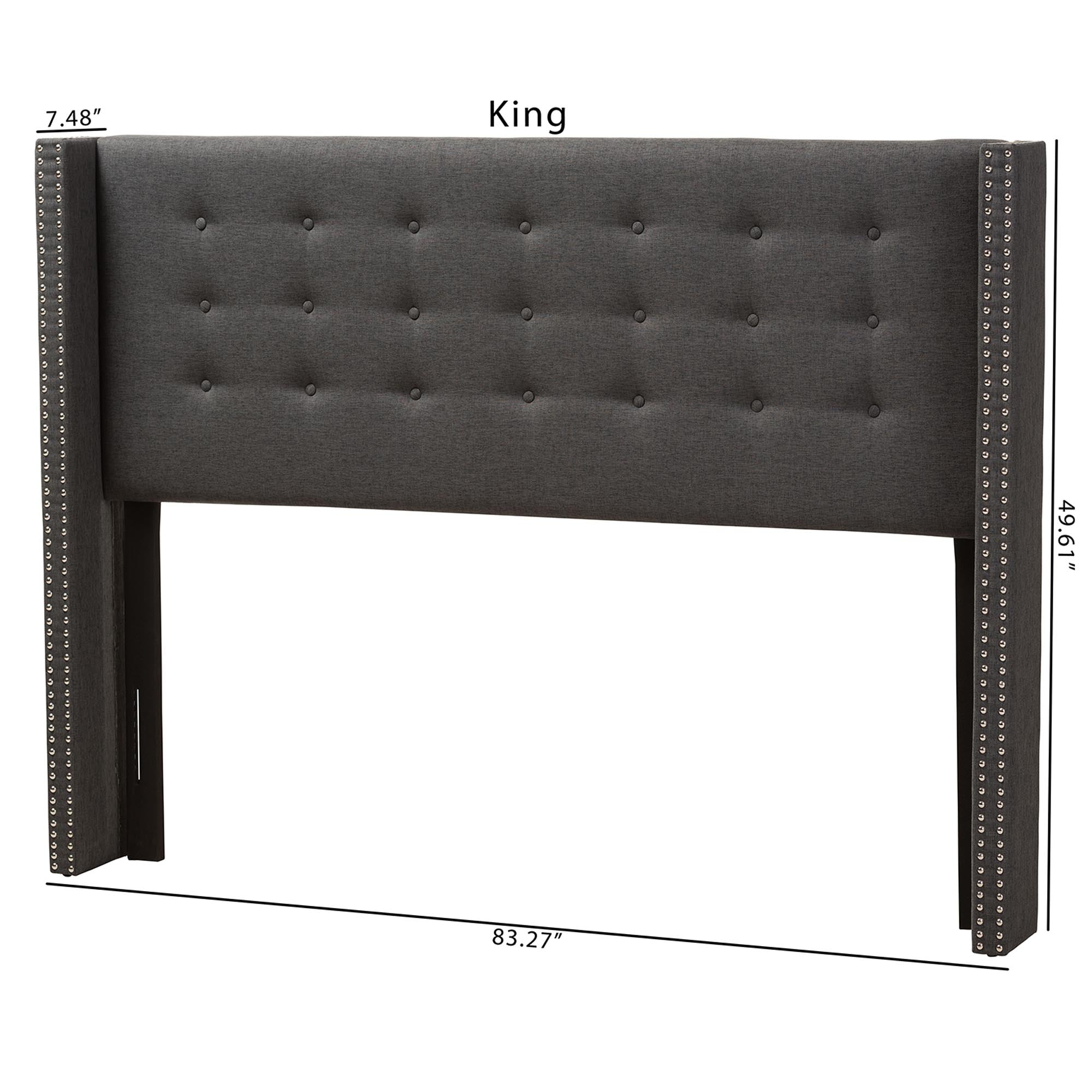 Baxton Studio Ginaro Modern And Contemporary Dark Grey Fabric Button-Tufted Nail head King Size Winged Headboard