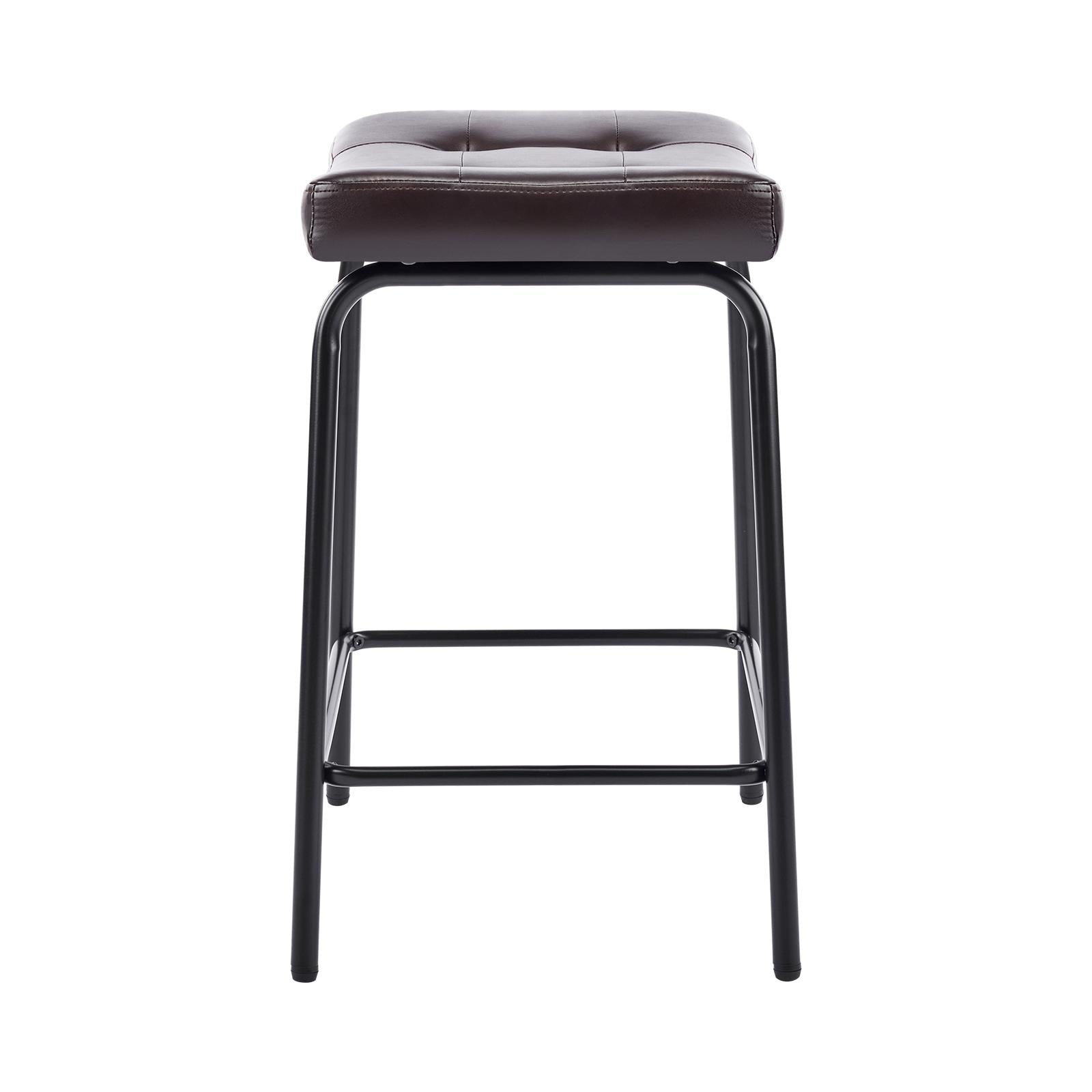 Set of Two 25" Black Faux Leather and Metal Counter Height Bar Chairs