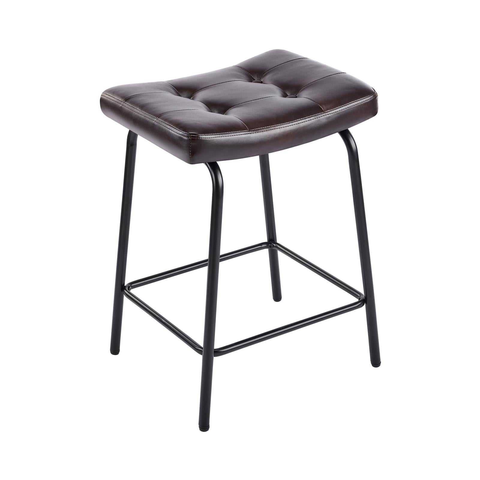 Set of Two 25" Black Faux Leather and Metal Counter Height Bar Chairs