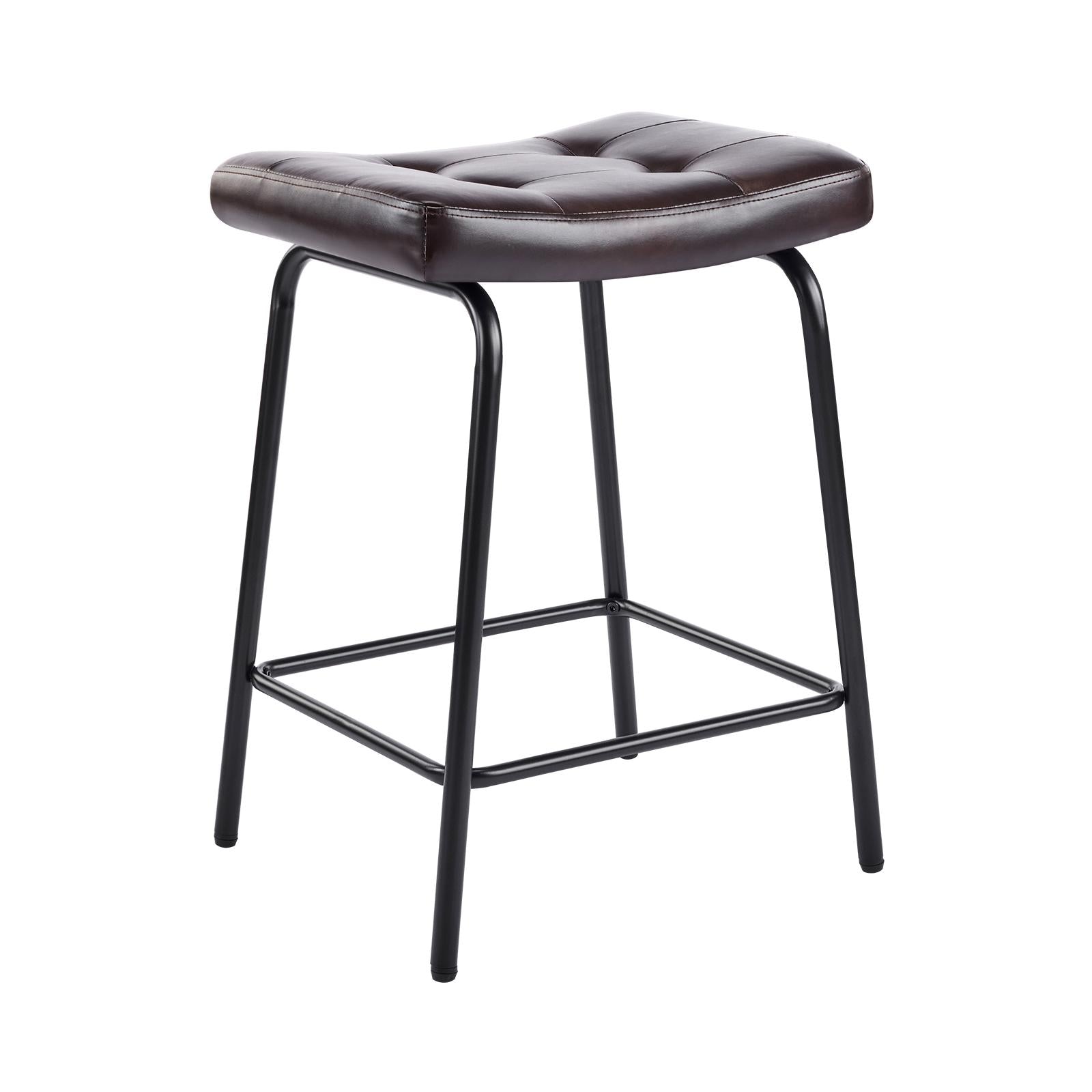 Set of Two 25" Black Faux Leather and Metal Counter Height Bar Chairs