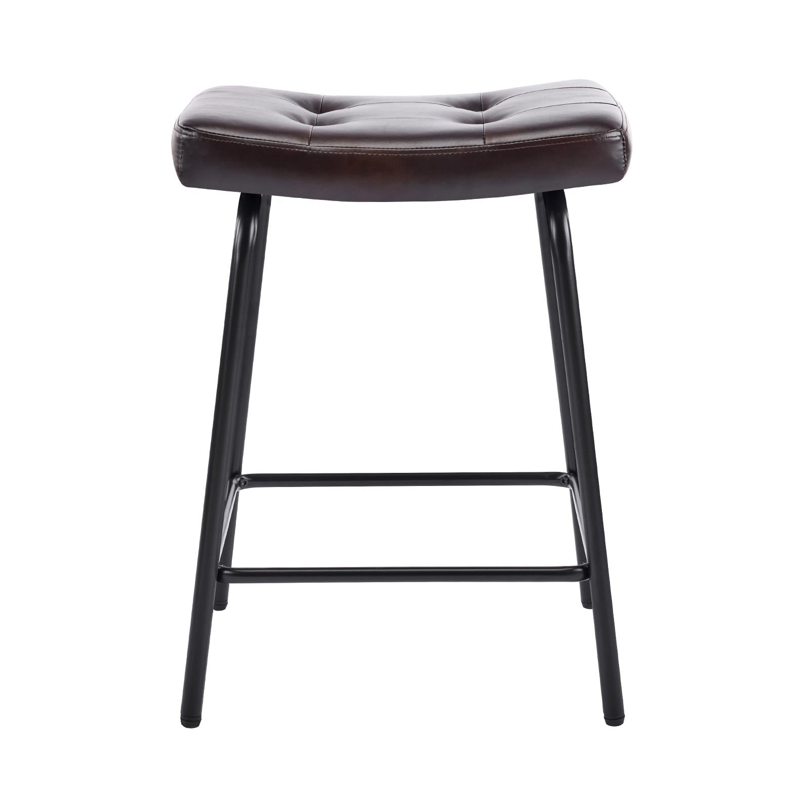 Set of Two 25" Black Faux Leather and Metal Counter Height Bar Chairs