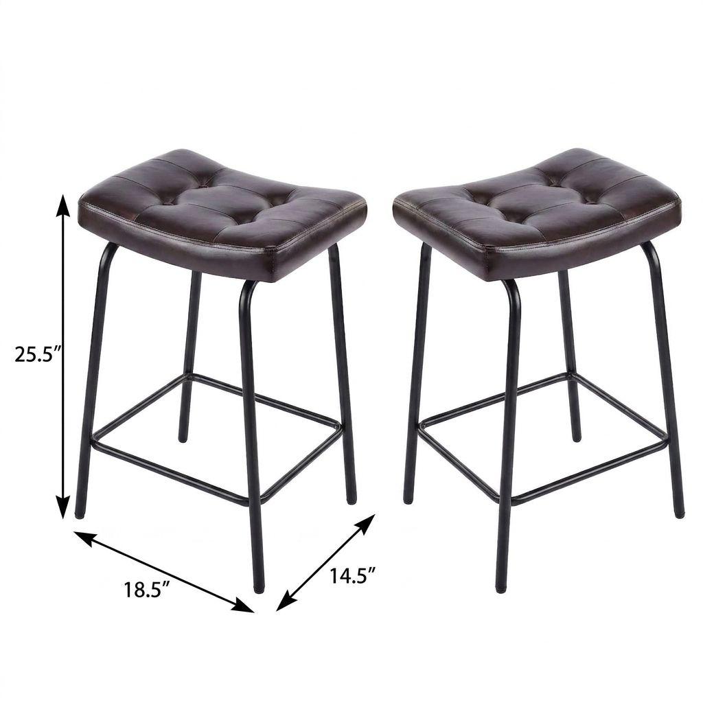 Set of Two 25" Black Faux Leather and Metal Counter Height Bar Chairs