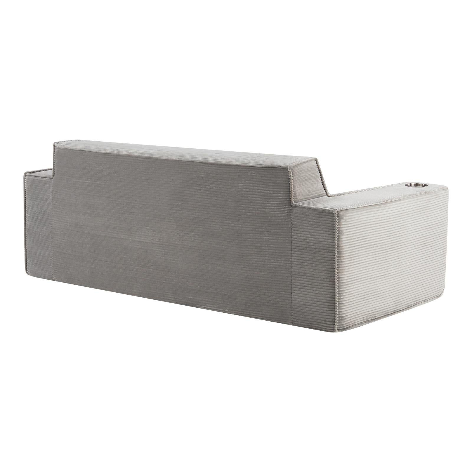 76" Gray Corduroy Ribbed Sofa With Toss Pillows