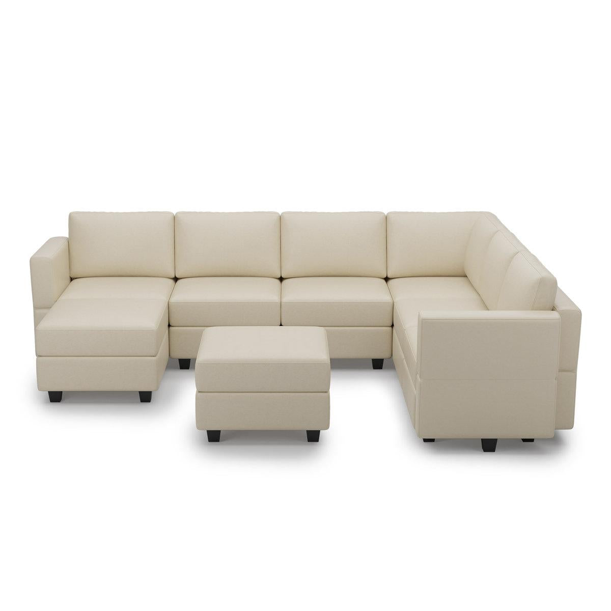 Beige Faux Leather Modular Eight Piece Storage Sectional With Ottomans