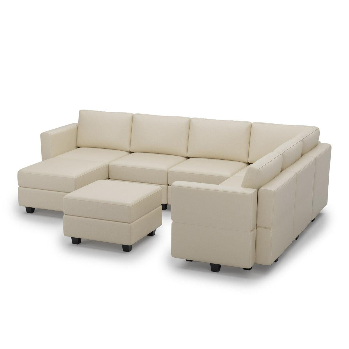 Beige Faux Leather Modular Eight Piece Storage Sectional With Ottomans