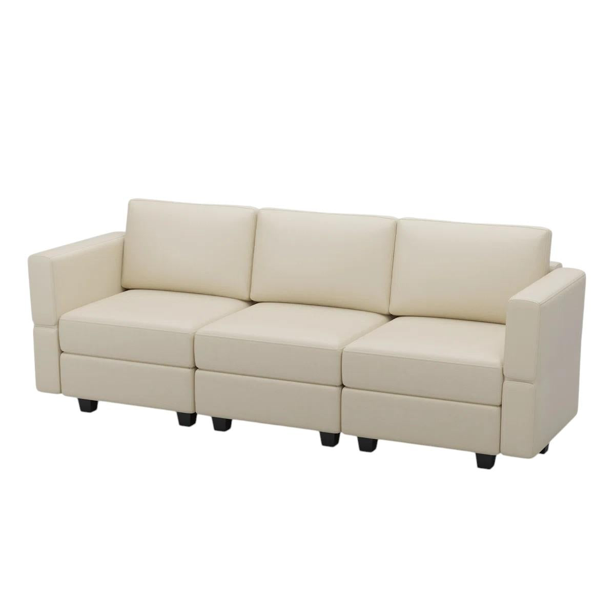 79" Beige Faux Leather Modular Sofa And Storage