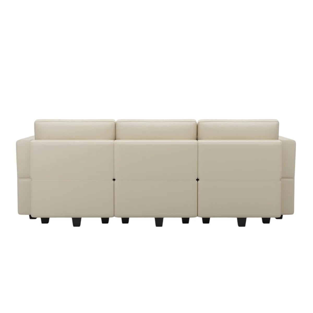 79" Beige Faux Leather Modular Sofa And Storage