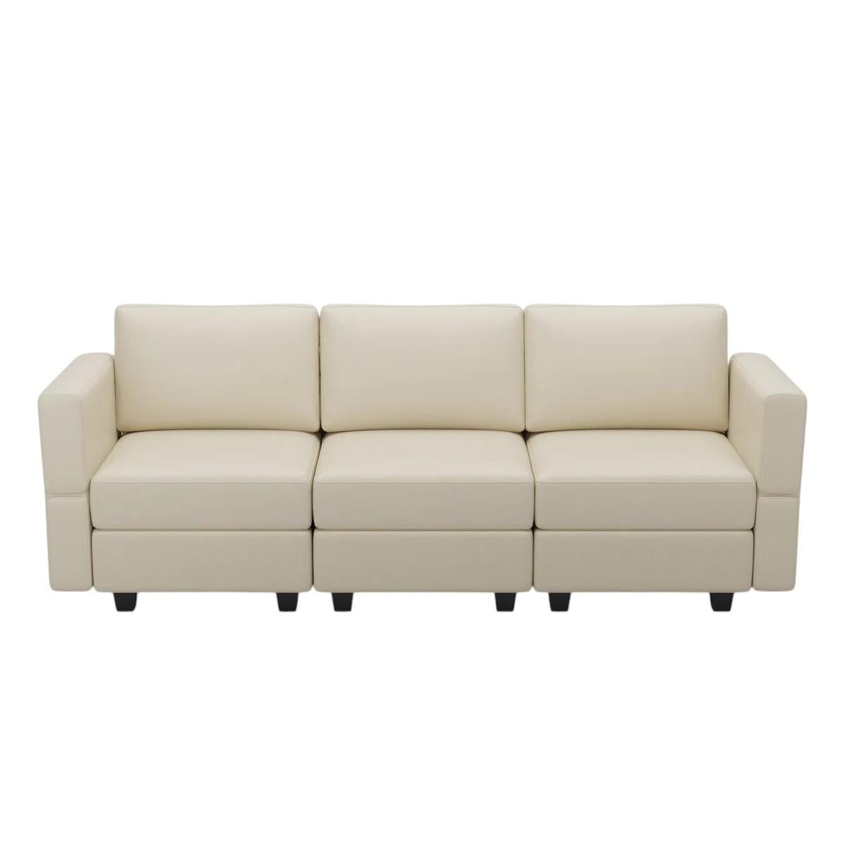 79" Beige Faux Leather Modular Sofa And Storage