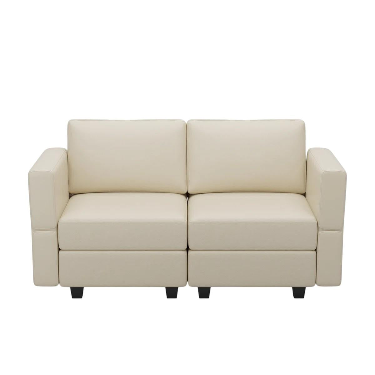 64" Beige Faux Leather Loveseat With Storage