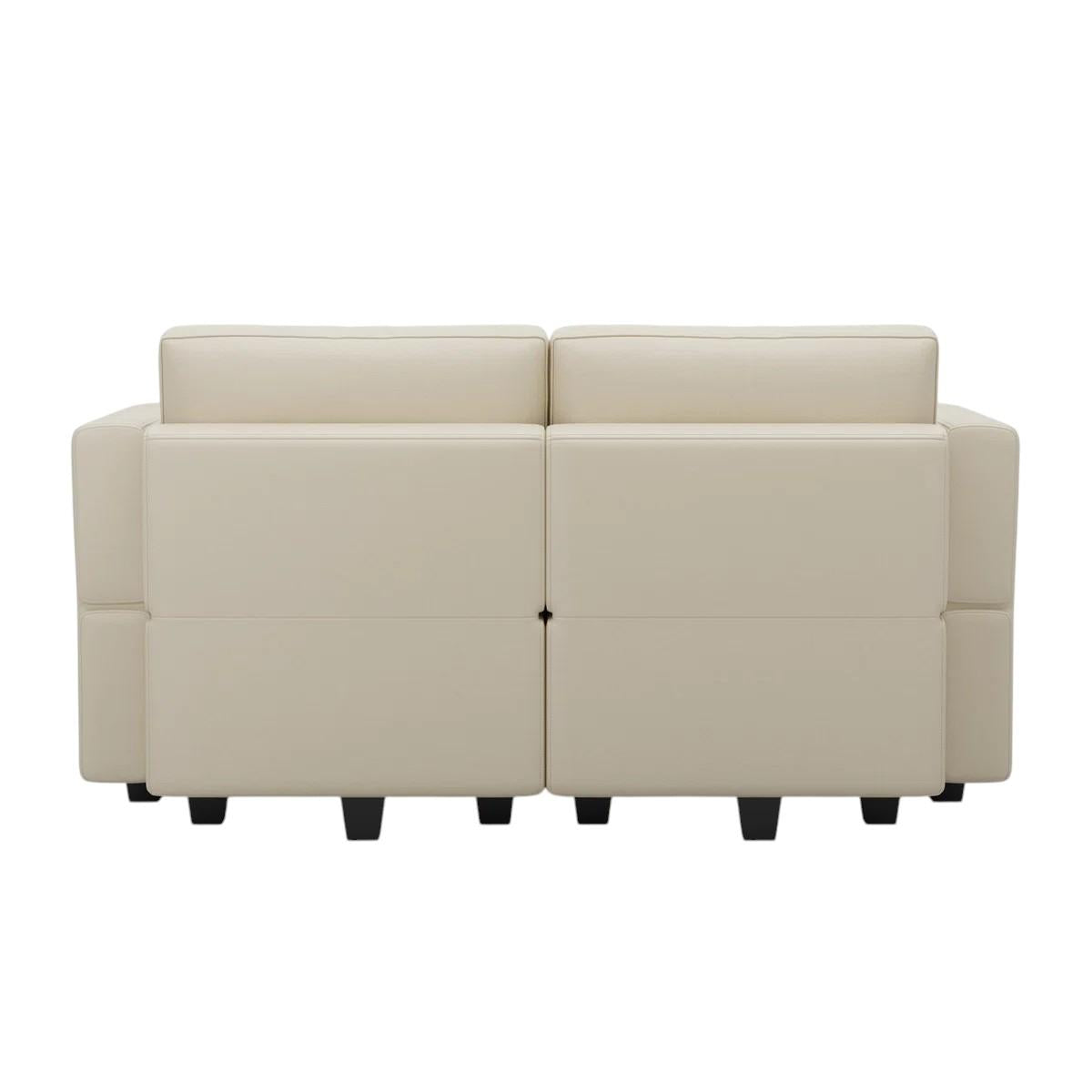 64" Beige Faux Leather Loveseat With Storage