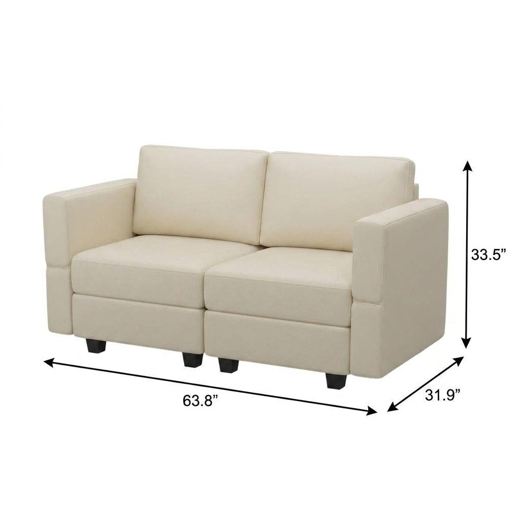 64" Beige Faux Leather Loveseat With Storage