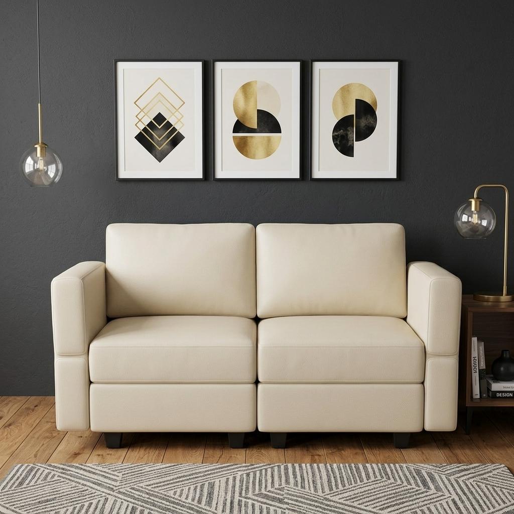 64" Beige Faux Leather Loveseat With Storage