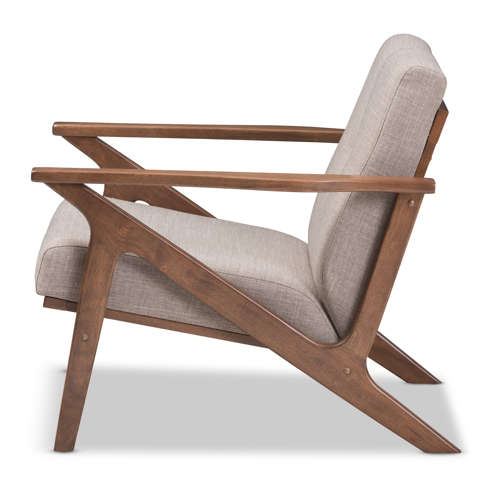 Baxton Studio Bianca Mid-Century Modern Walnut Wood Light Grey Fabric Tufted Lounge Chair