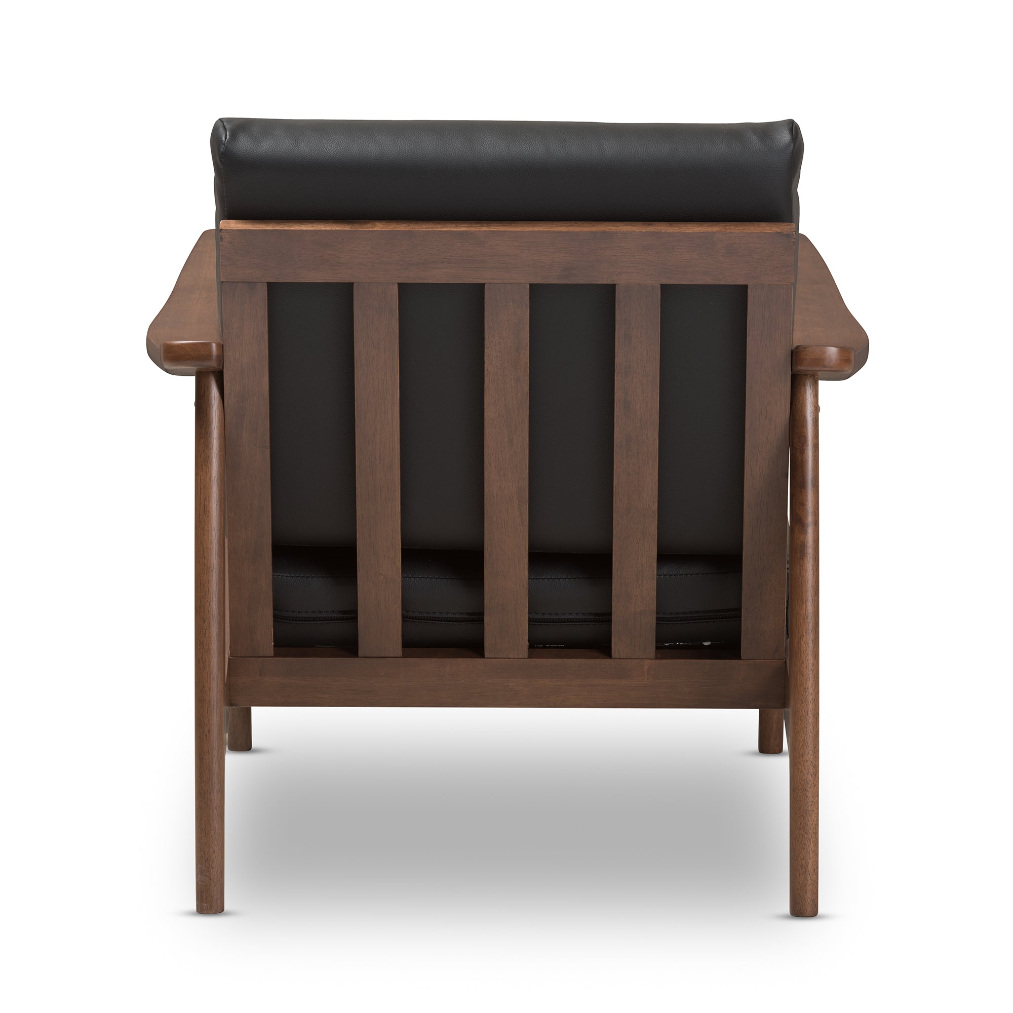 Baxton Studio Venza Mid-Century Modern Walnut Wood Black Faux Leather Lounge Chair