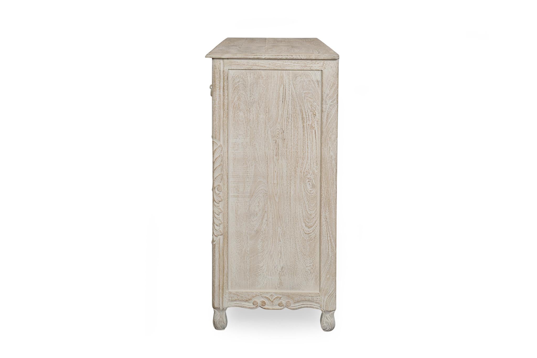 57" White Carved Floral Solid Wood Nine Drawer Dresser
