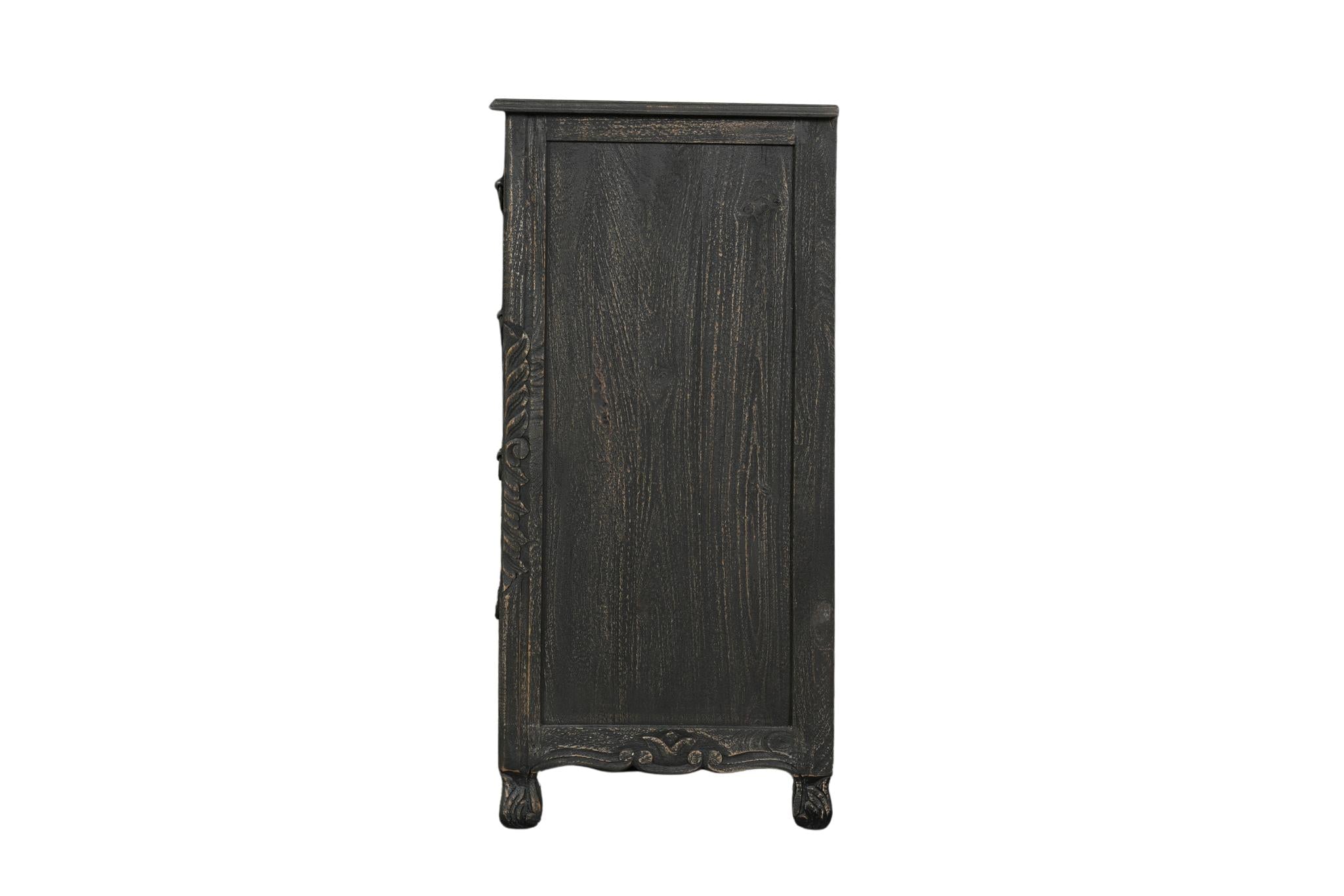 57" Black Carved Floral Solid Wood Nine Drawer Dresser