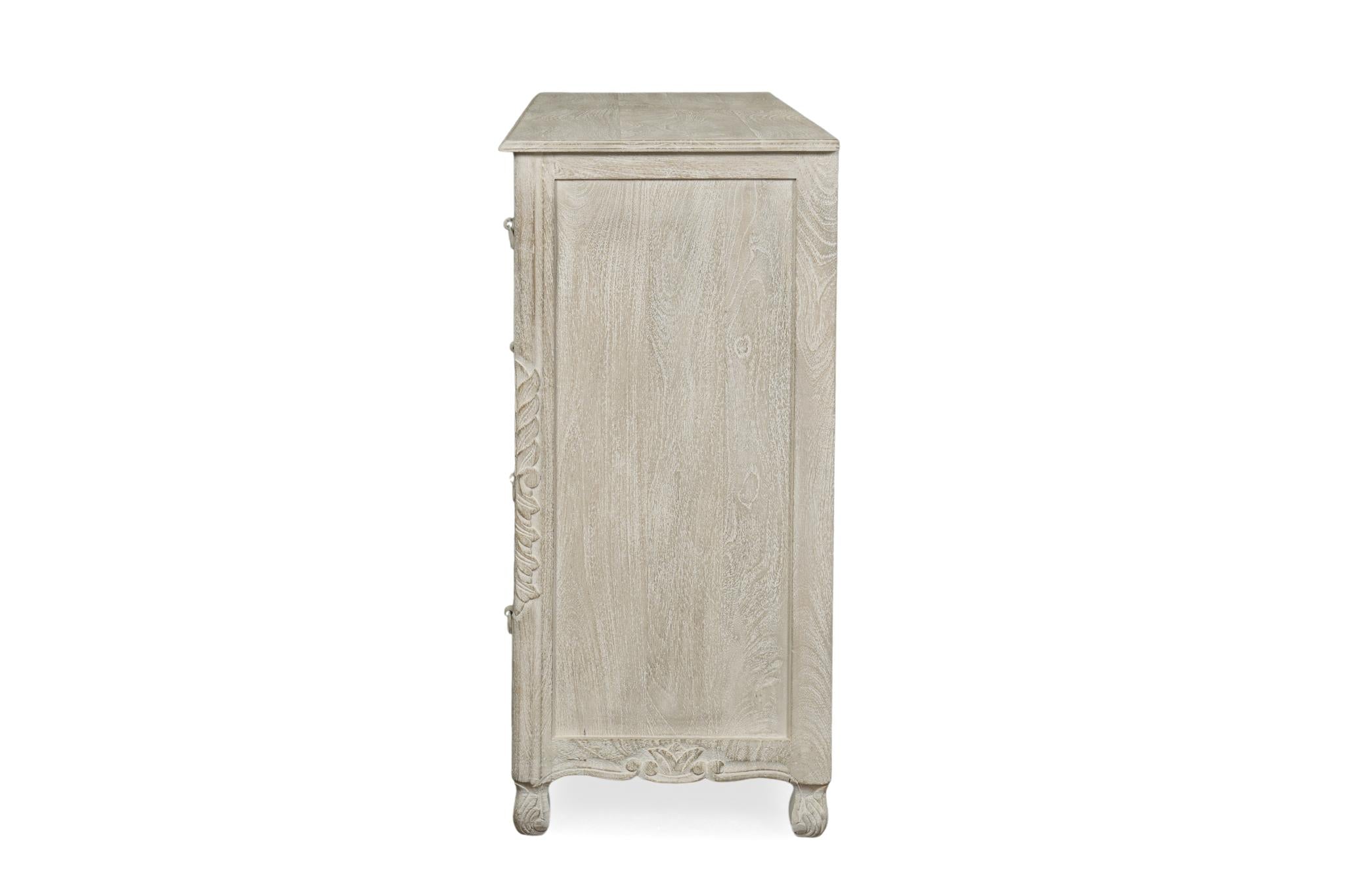 57" Gray Carved Floral Solid Wood Nine Drawer Dresser