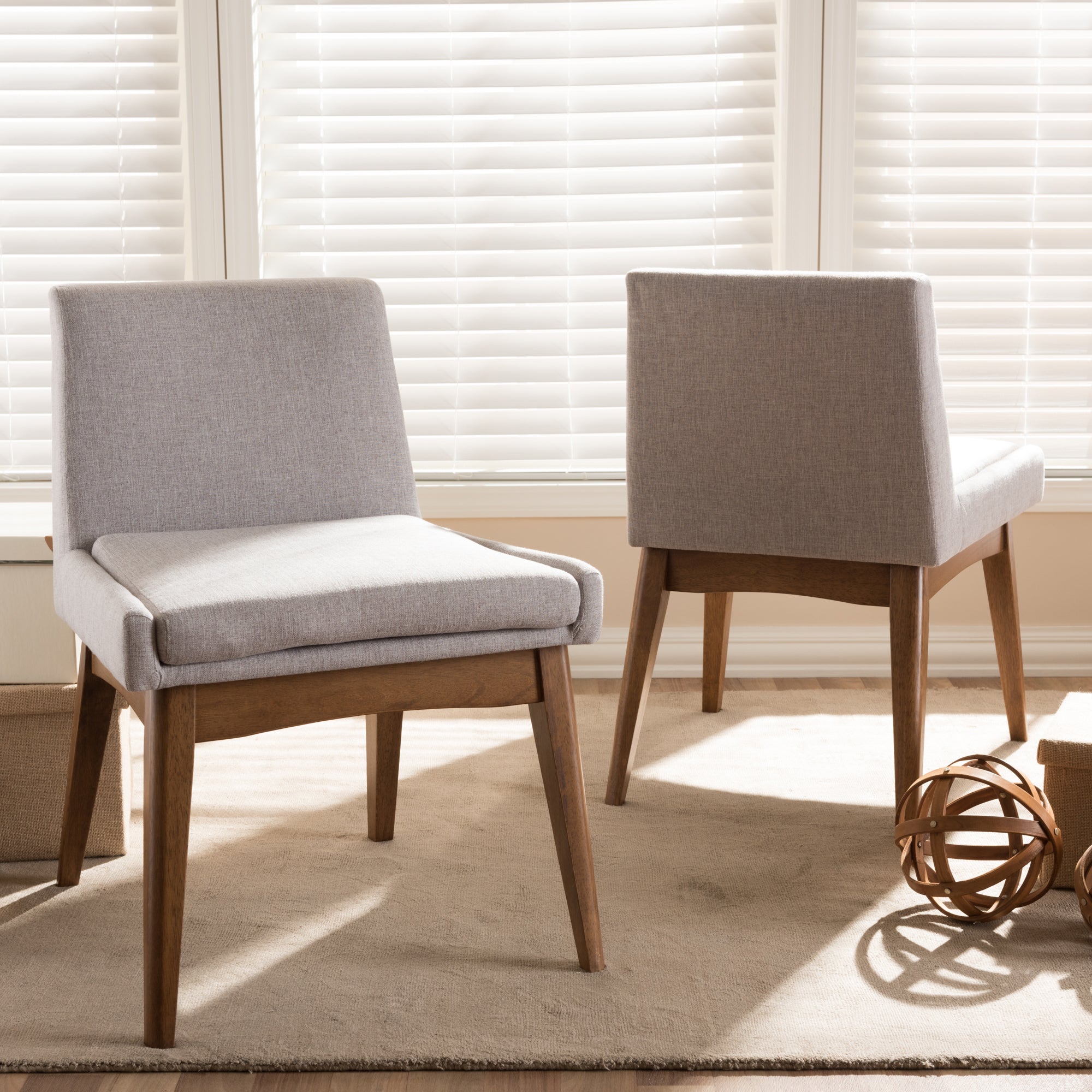 Baxton Studio Nexus Mid-Century Modern Walnut Wood Finishing Greyish Beige Fabric Dining Side Chair