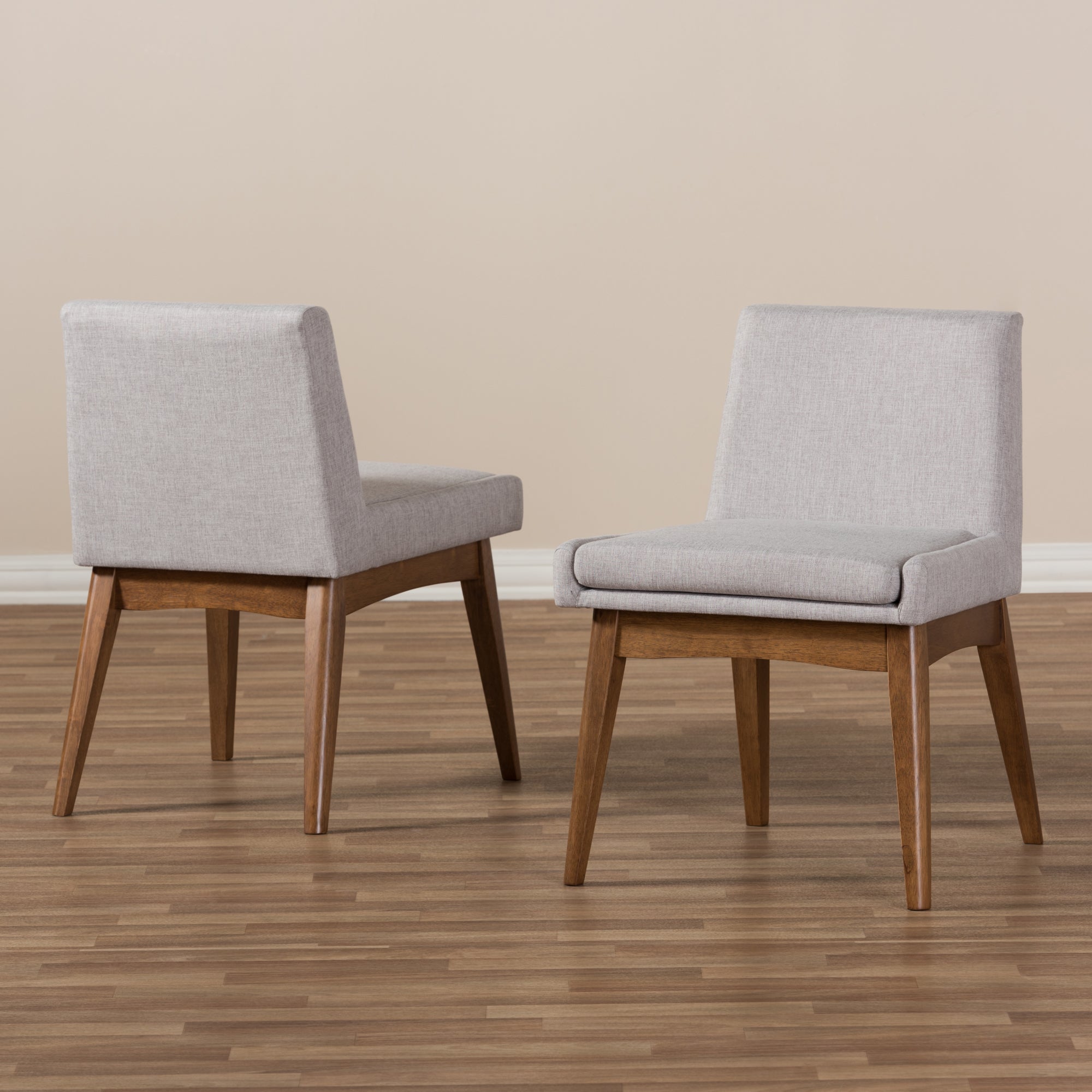 Baxton Studio Nexus Mid-Century Modern Walnut Wood Finishing Greyish Beige Fabric Dining Side Chair