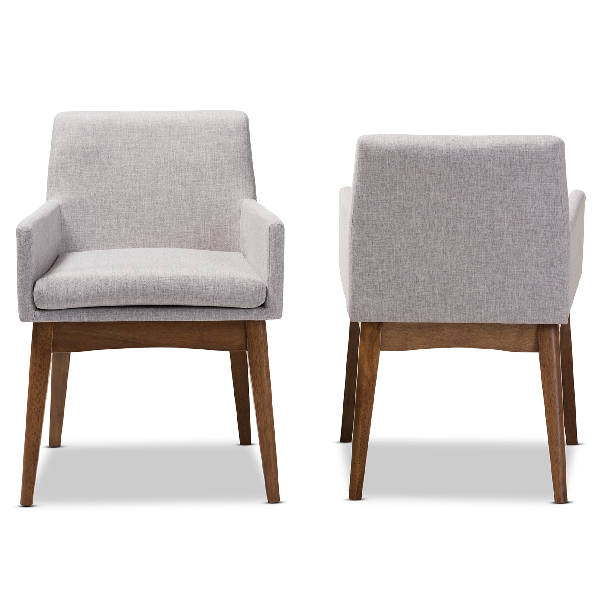 Baxton Studio Nexus Mid-Century Modern Walnut Wood Finishing Greyish Beige Fabric Dining Armchair