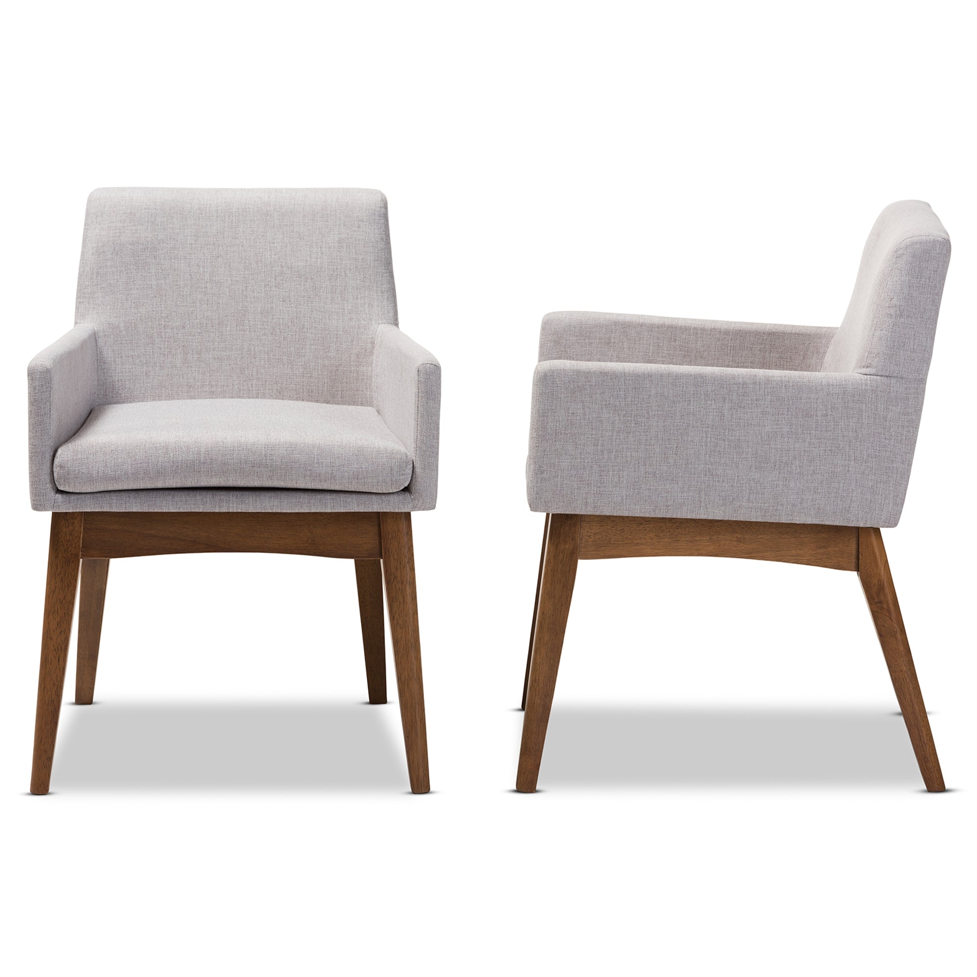Baxton Studio Nexus Mid-Century Modern Walnut Wood Finishing Greyish Beige Fabric Dining Armchair