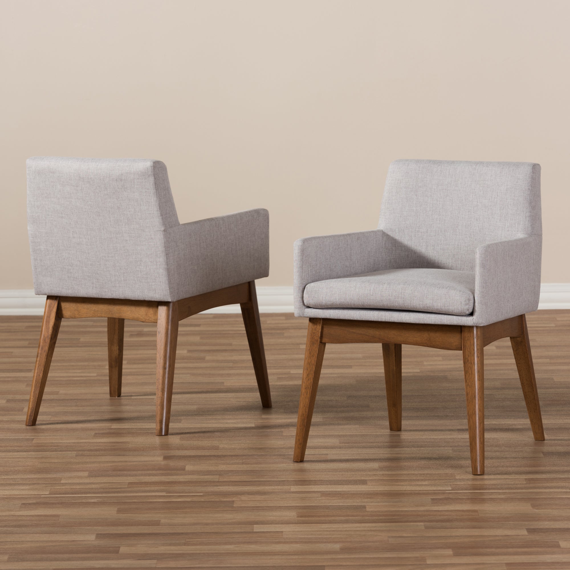 Baxton Studio Nexus Mid-Century Modern Walnut Wood Finishing Greyish Beige Fabric Dining Armchair