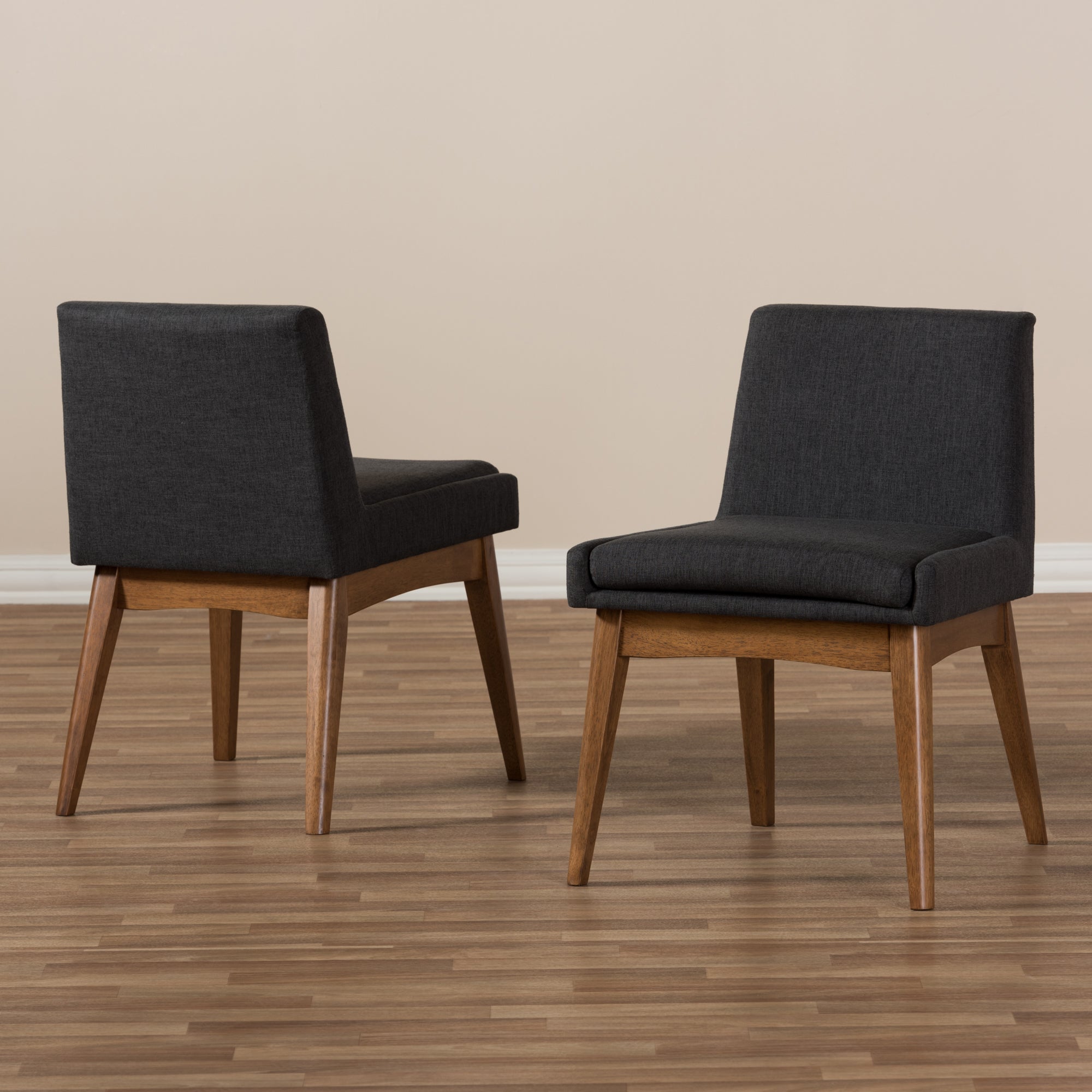 Baxton Studio Nexus Mid-Century Modern Walnut Wood Finishing Dark Fabric Dining Side Chair