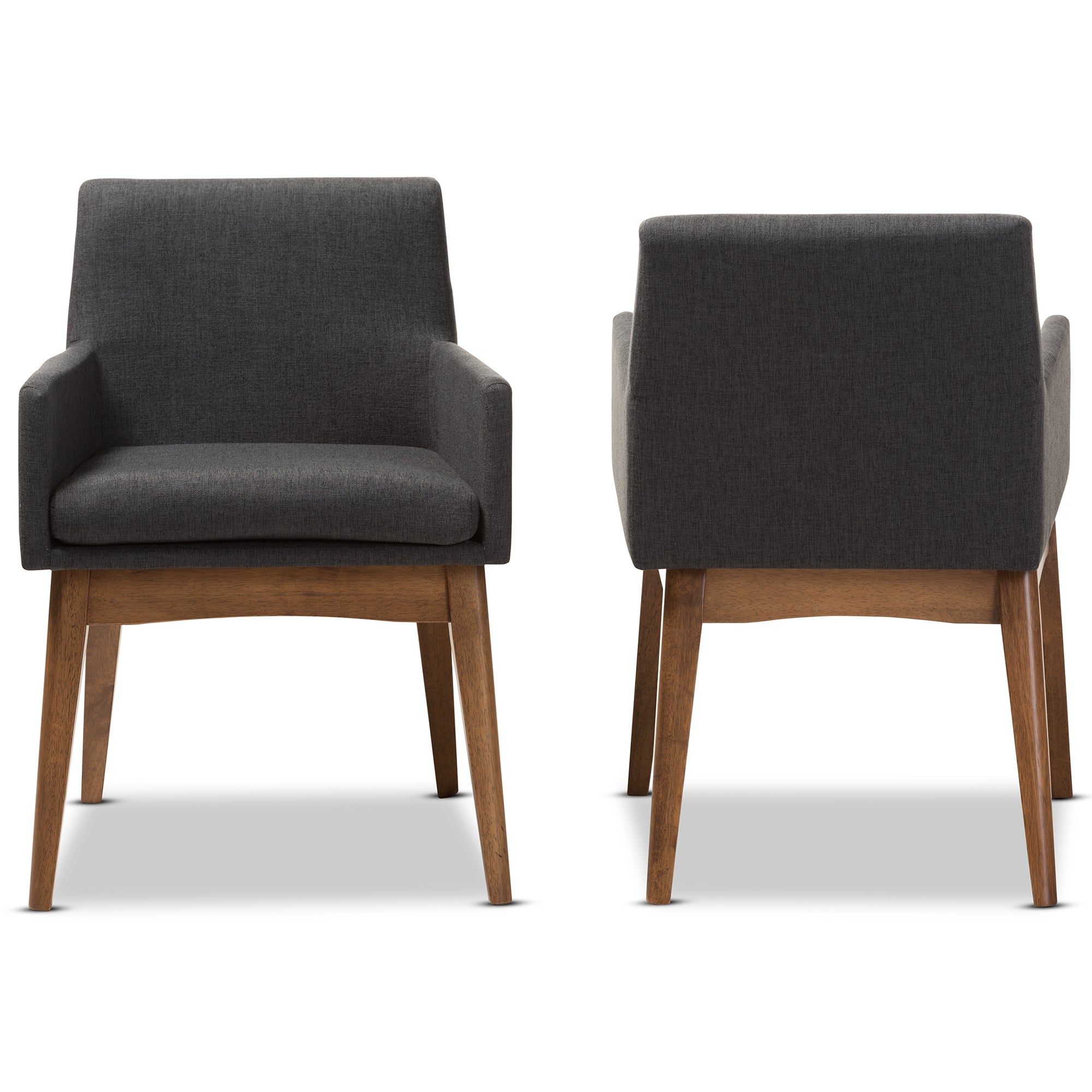 Baxton Studio Nexus Mid-Century Modern Walnut Wood Finishing Dark Grey Fabric Dining Armchair