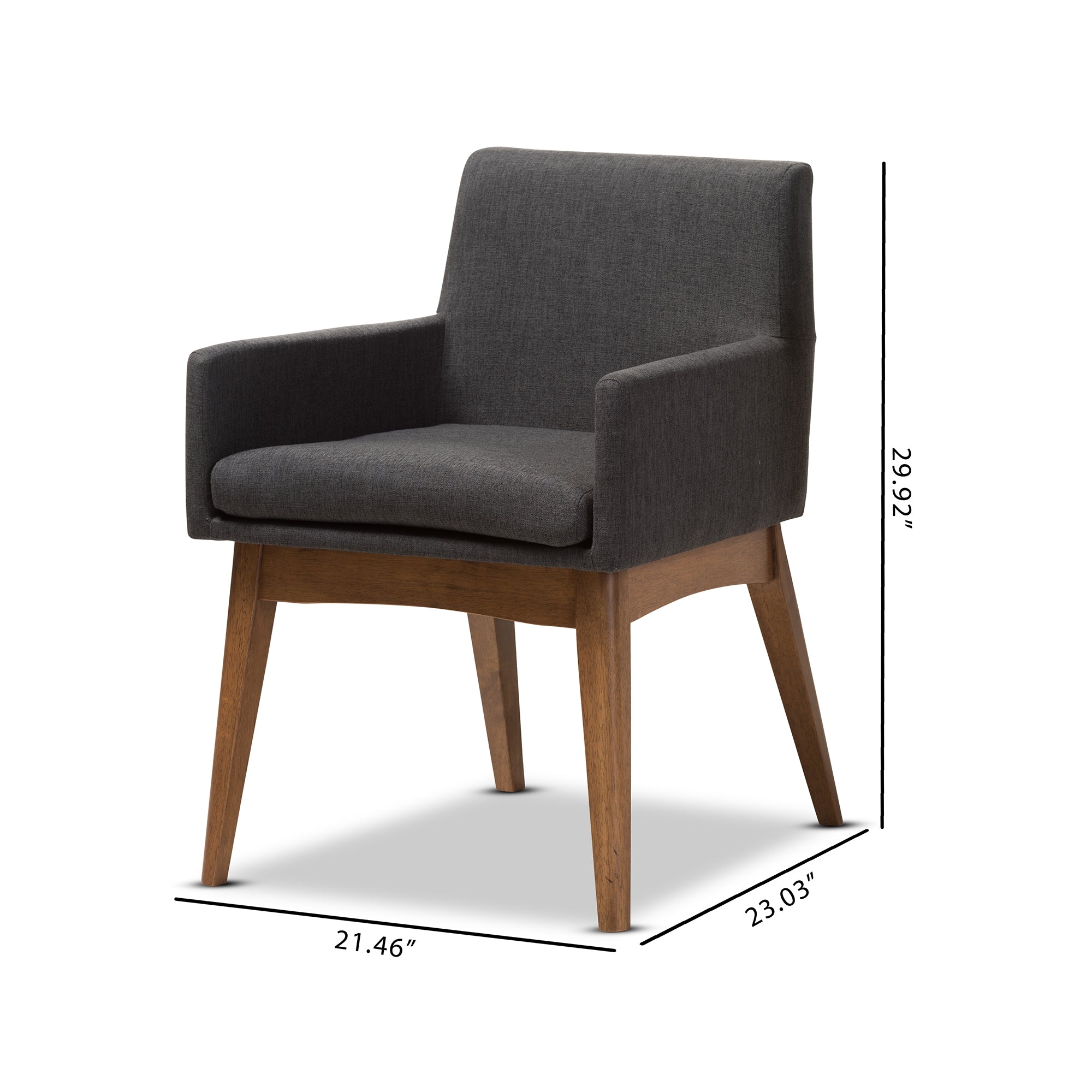 Baxton Studio Nexus Mid-Century Modern Walnut Wood Finishing Dark Grey Fabric Dining Armchair