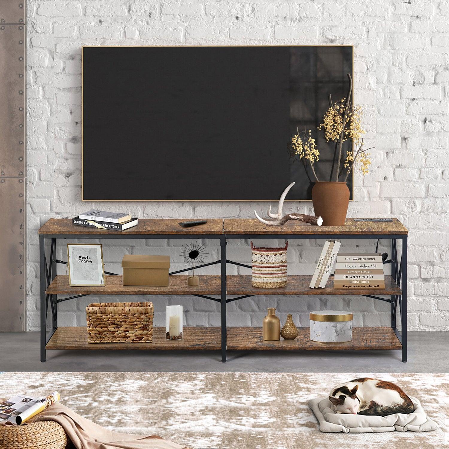 63" Black Wood Open Shelving TV Stand