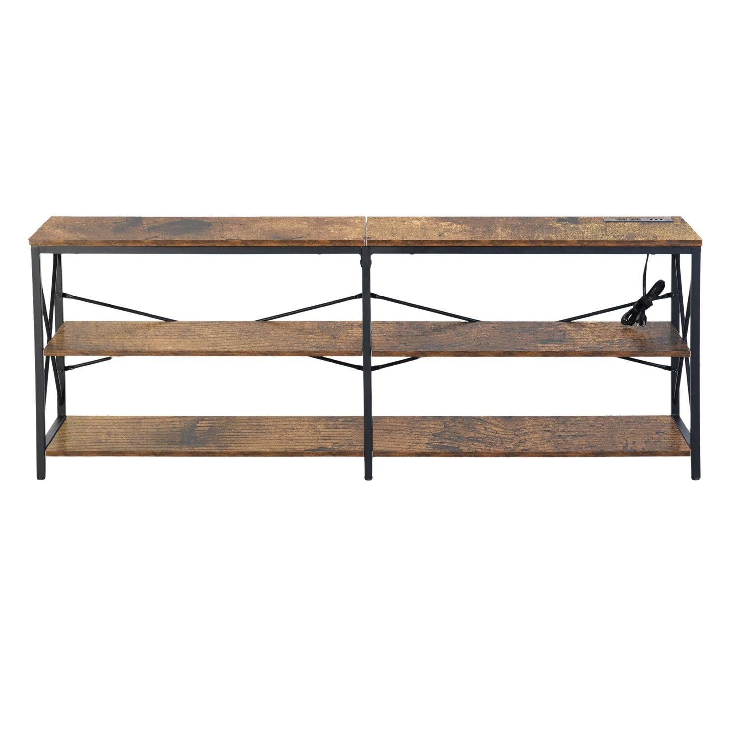 63" Black Wood Open Shelving TV Stand