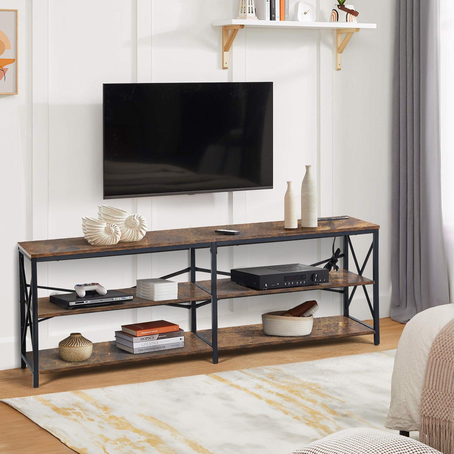 63" Black Wood Open Shelving TV Stand