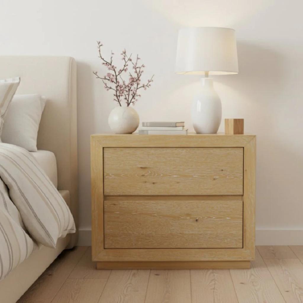 25" Oak Wood Two Drawer Nightstand