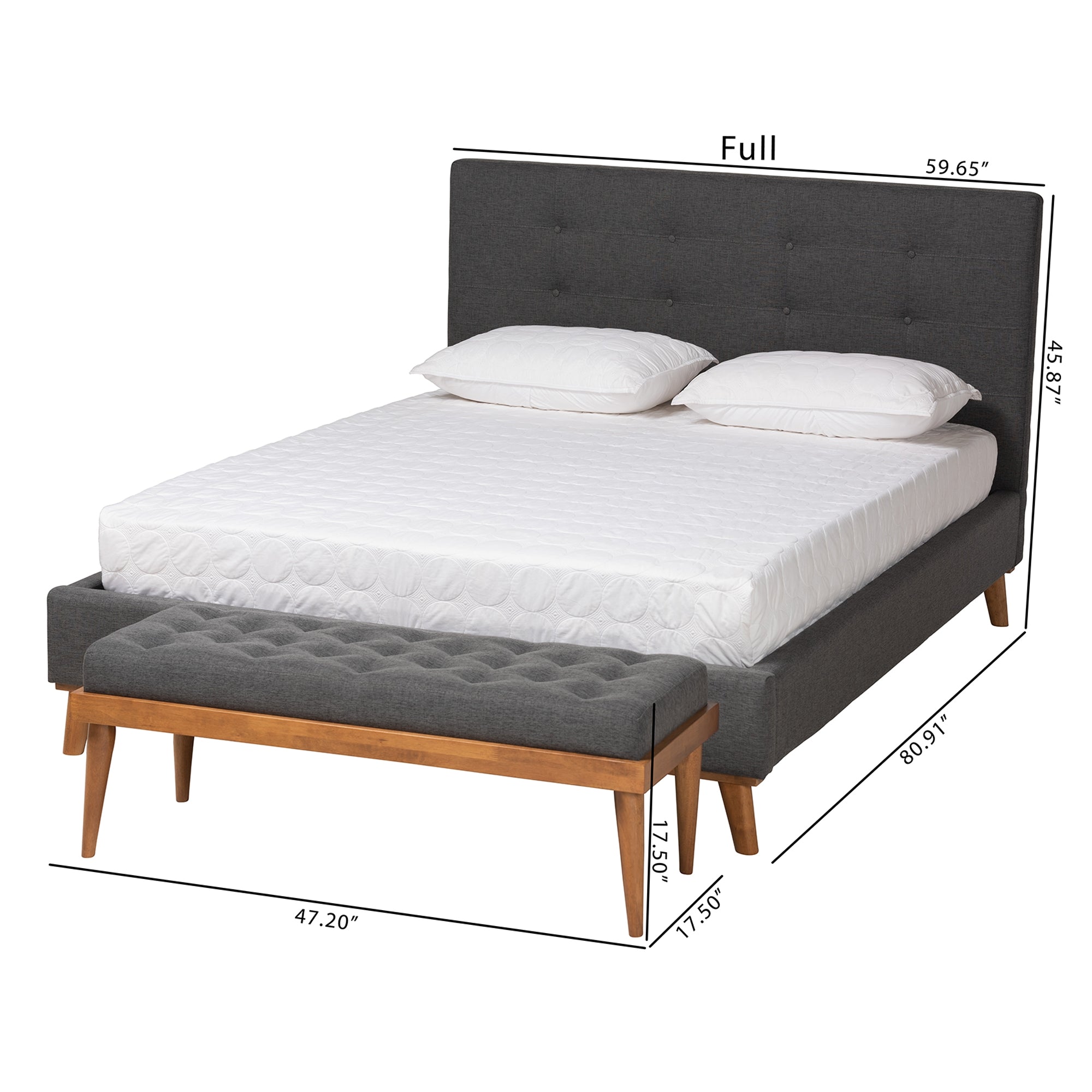 Baxton Studio Valencia Mid-Century Modern Dark Grey Fabric Upholstered Queen Size 2-Piece Bedroom Set