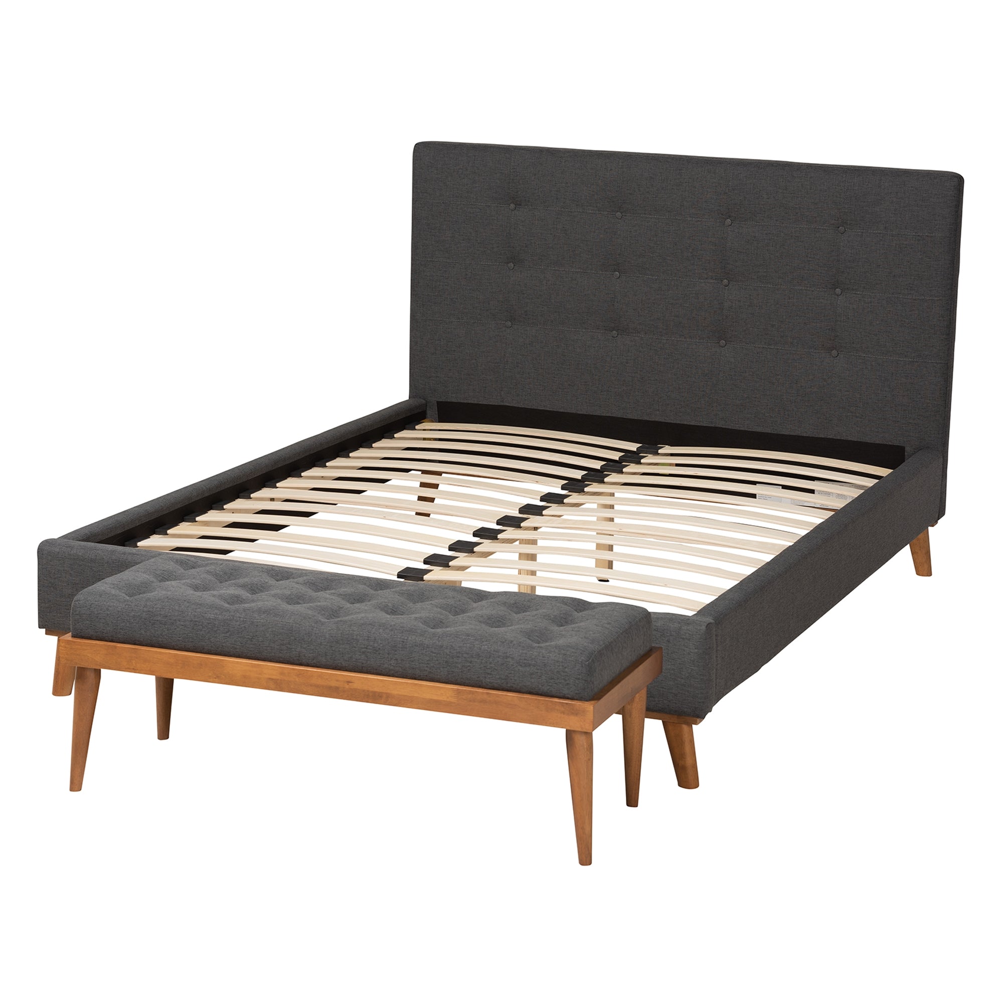 Baxton Studio Valencia Mid-Century Modern Dark Grey Fabric Upholstered Queen Size 2-Piece Bedroom Set