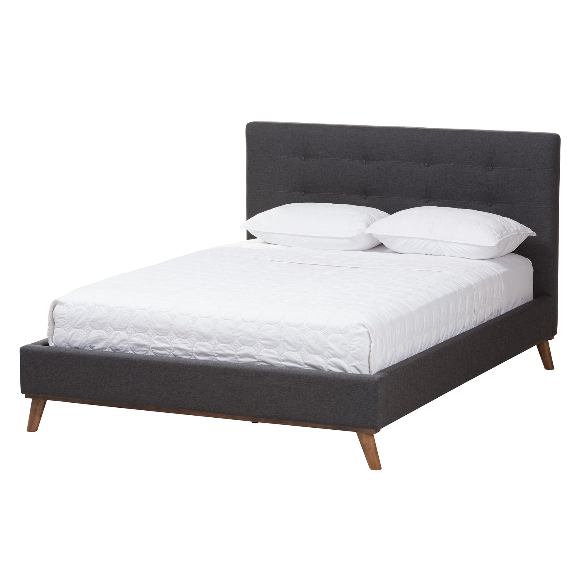 Baxton Studio Valencia Mid-Century Modern Dark Grey Fabric Upholstered Queen Size 2-Piece Bedroom Set