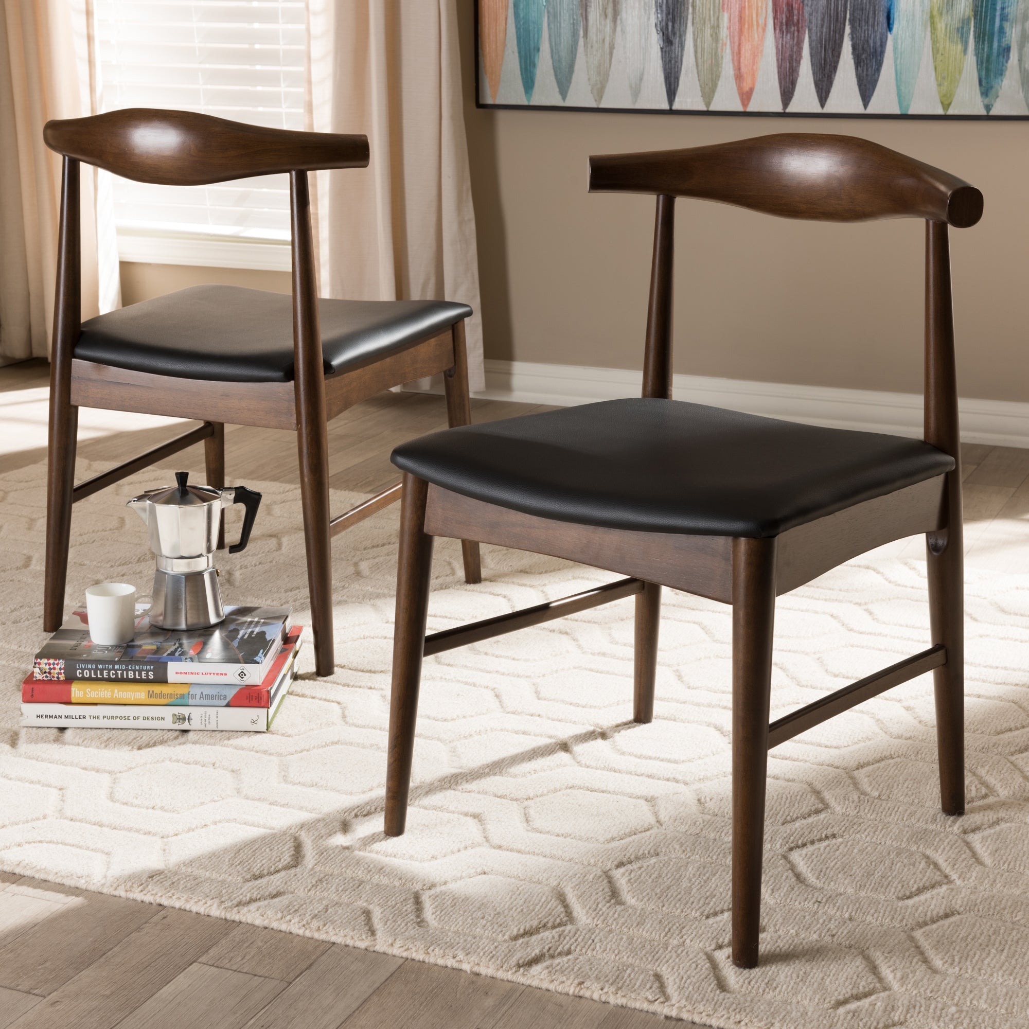Baxton Studio Winton Mid-Century Modern Walnut Wood Dining Chair Set of 2