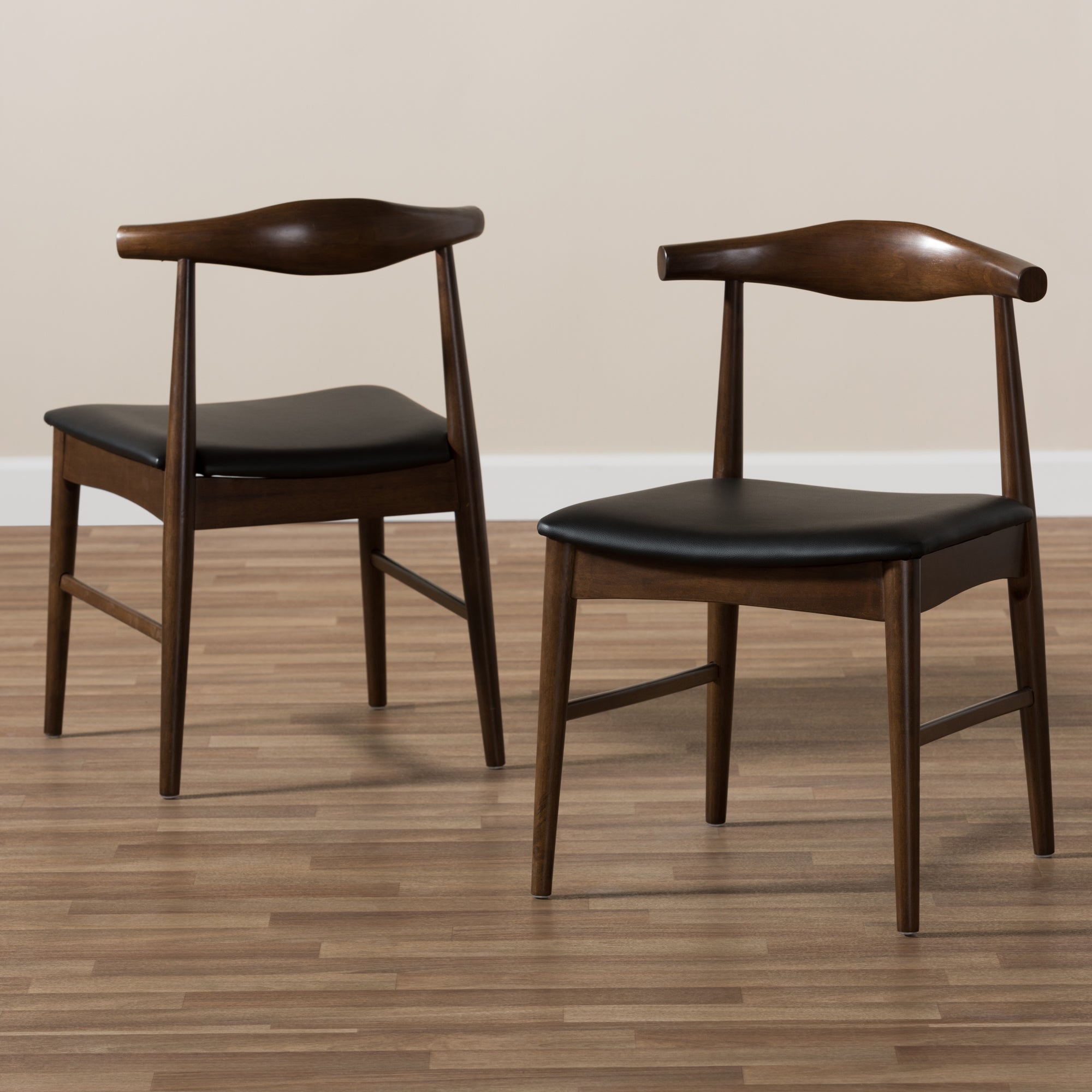 Baxton Studio Winton Mid-Century Modern Walnut Wood Dining Chair Set of 2