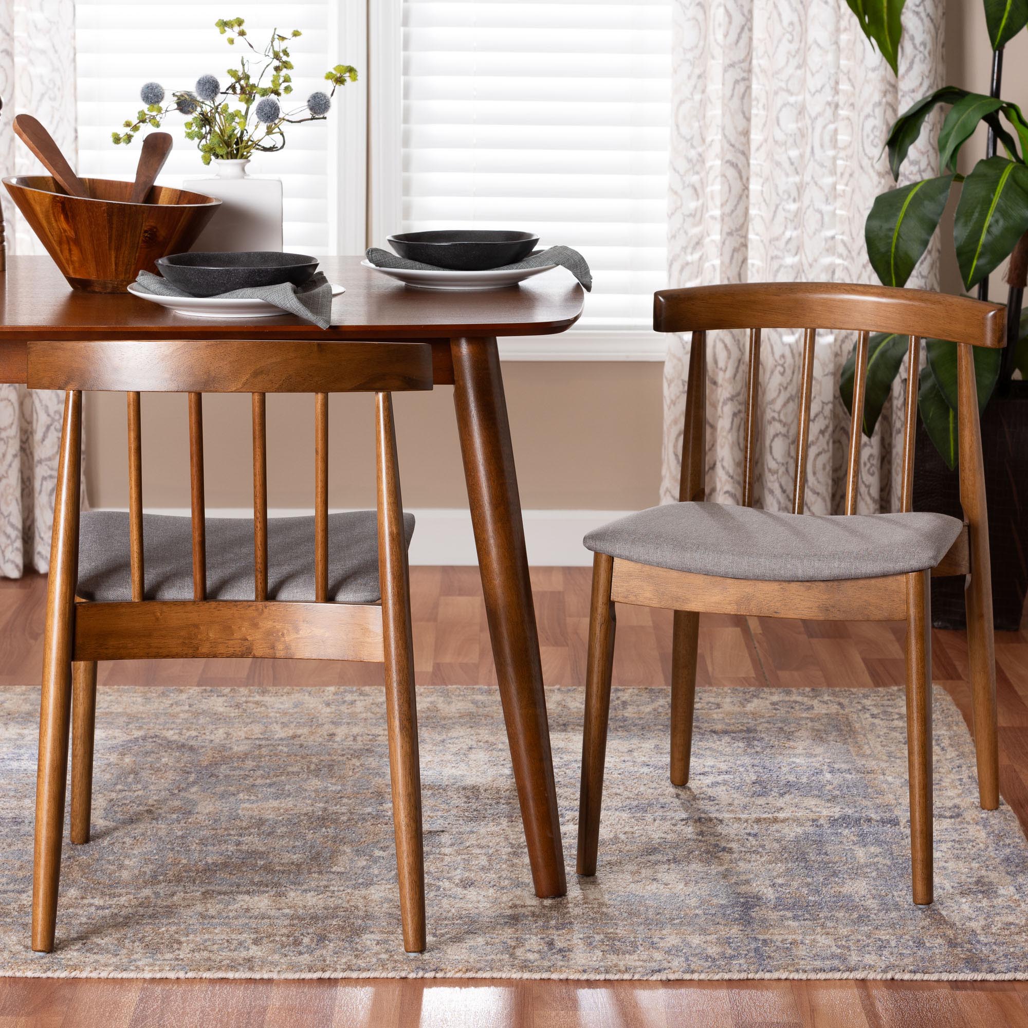 Baxton Studio Wyatt Mid-Century Modern Walnut Wood Dining Chair Set of 2