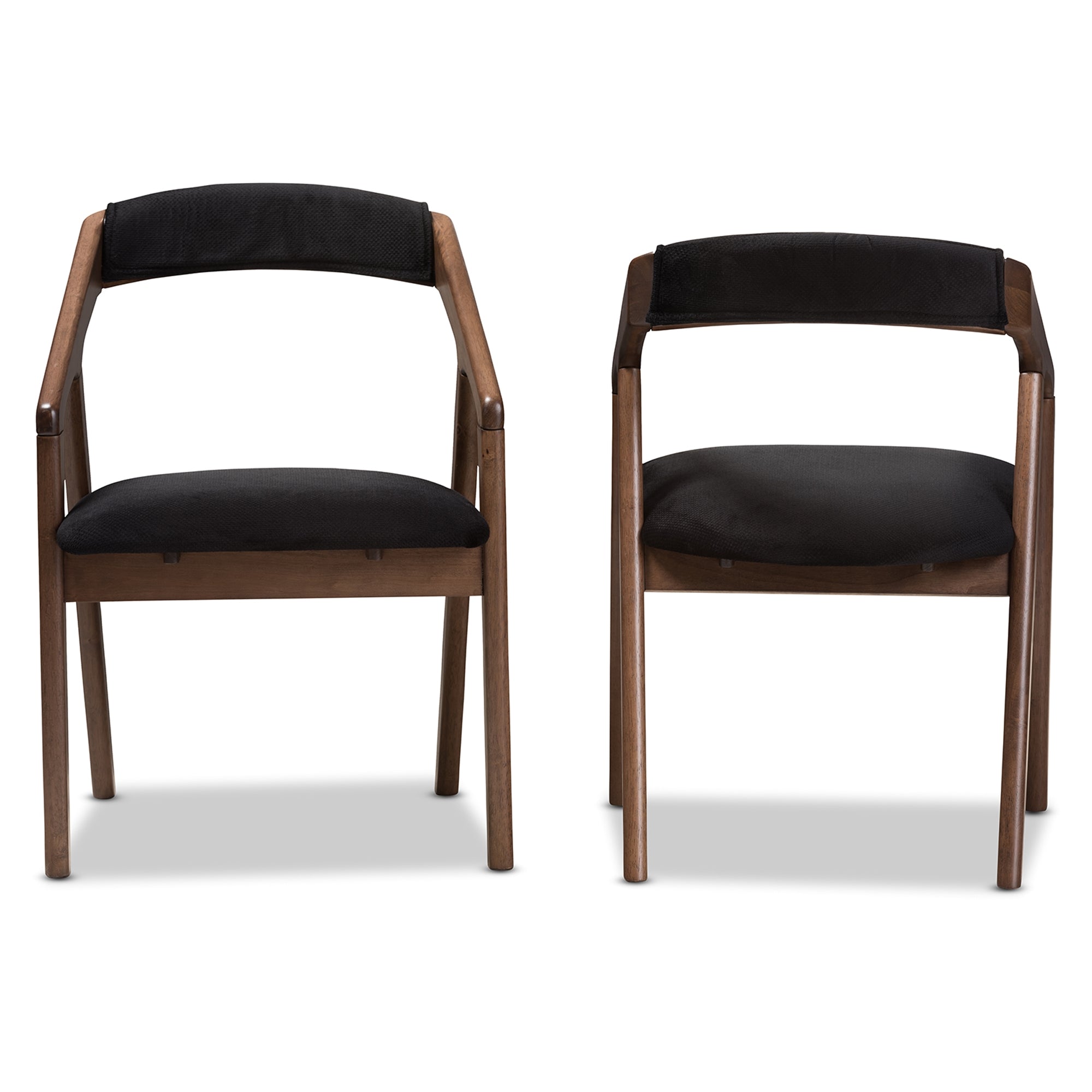Baxton Studio Wendy Mid-Century Modern Black Velvet and "Oak" Medium Brown Wood Finishing Dining Chair Set of 2
